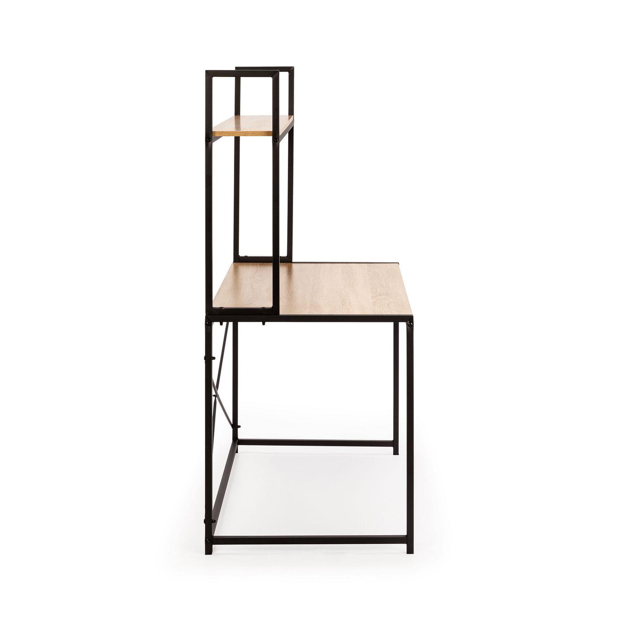 Voir la diapositive 3 : VS VENTA-STOCK Bureau Carmen noir, 1 étagère, style industriel, 120 cm longueur
