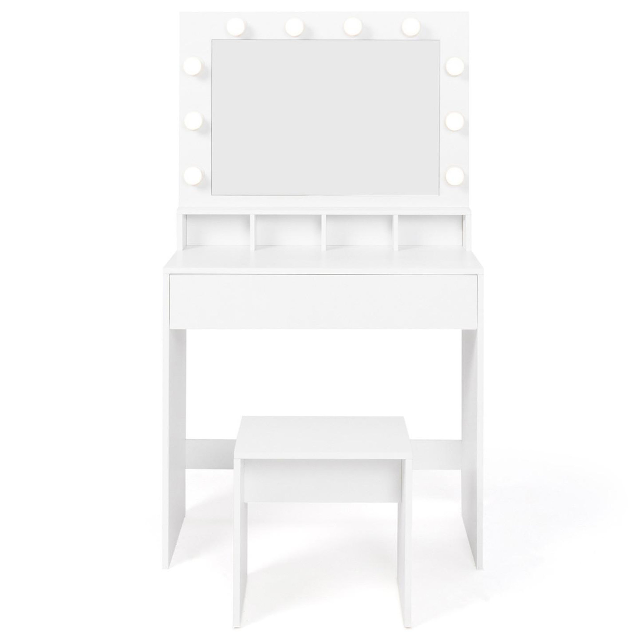Voir la diapositive 3 : ID MARKET Coiffeuse zelia miroir led avec 4 niches, 1 tiroir et tabouret