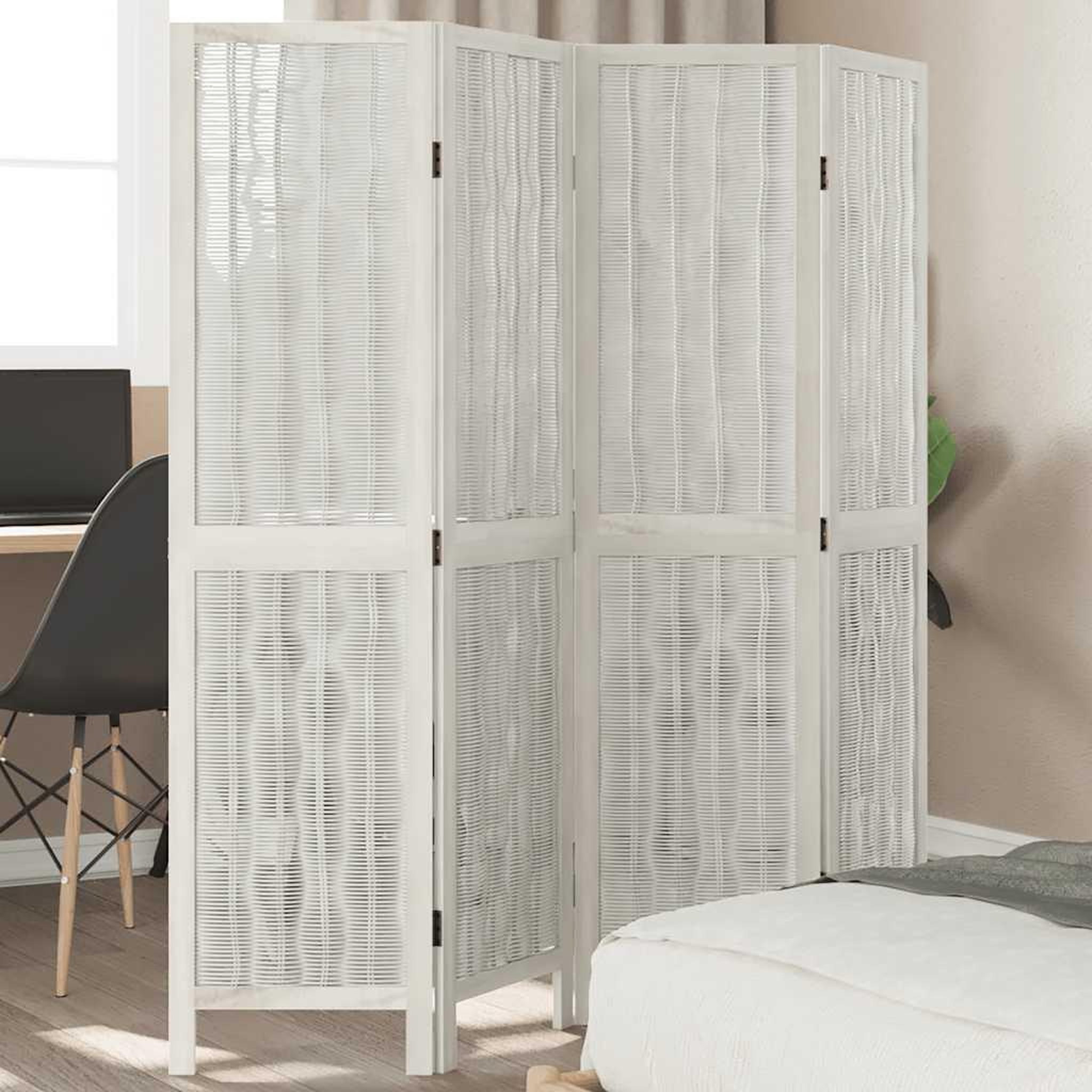 VIDAXL Cloison de separation 4 panneaux blanc bois de paulownia massif