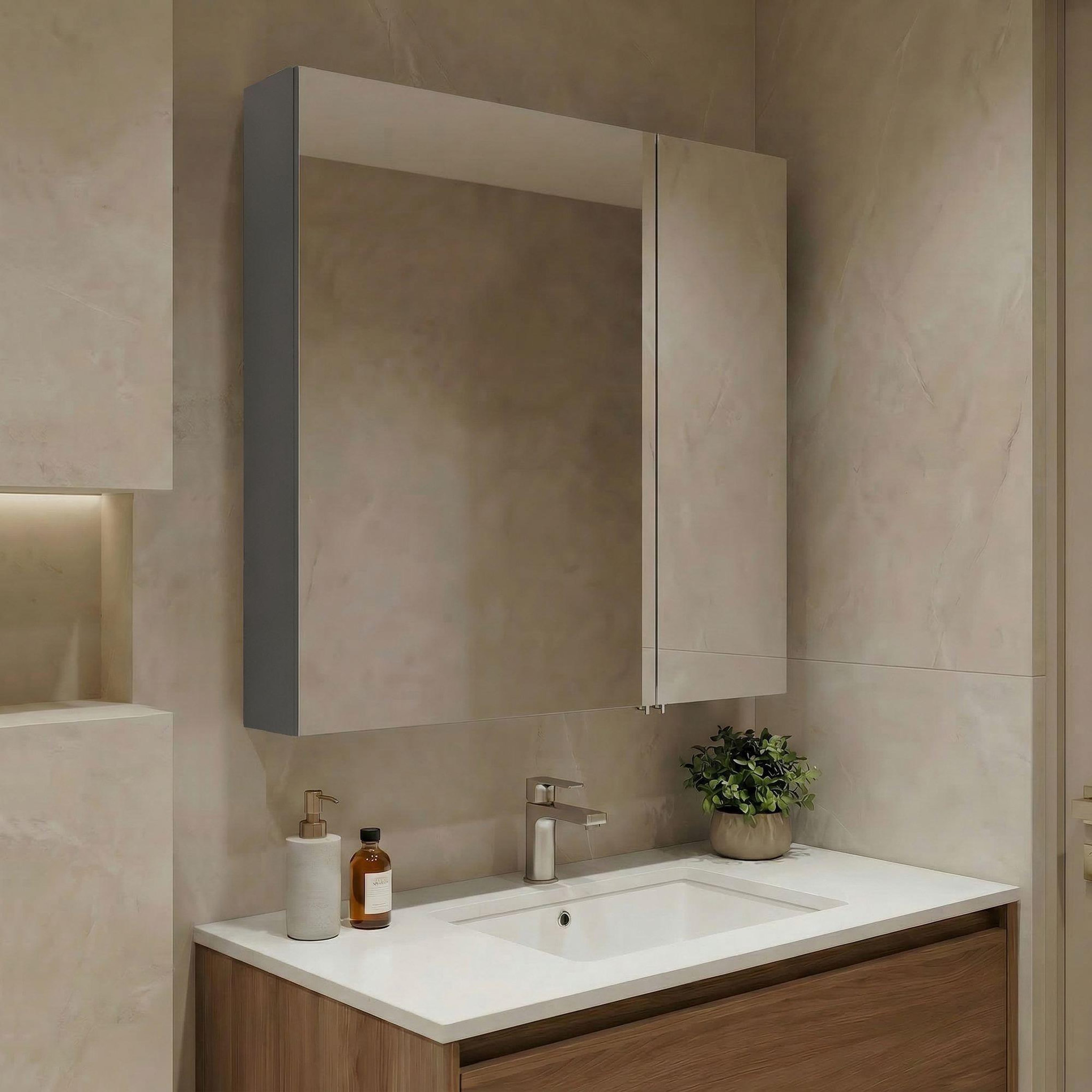 Voir la diapositive 2 : Habitat et Jardin Meuble Salle de Bain avec Miroir  Nuvola 60 v2  - 66 x 16 x 60 cm - Grey