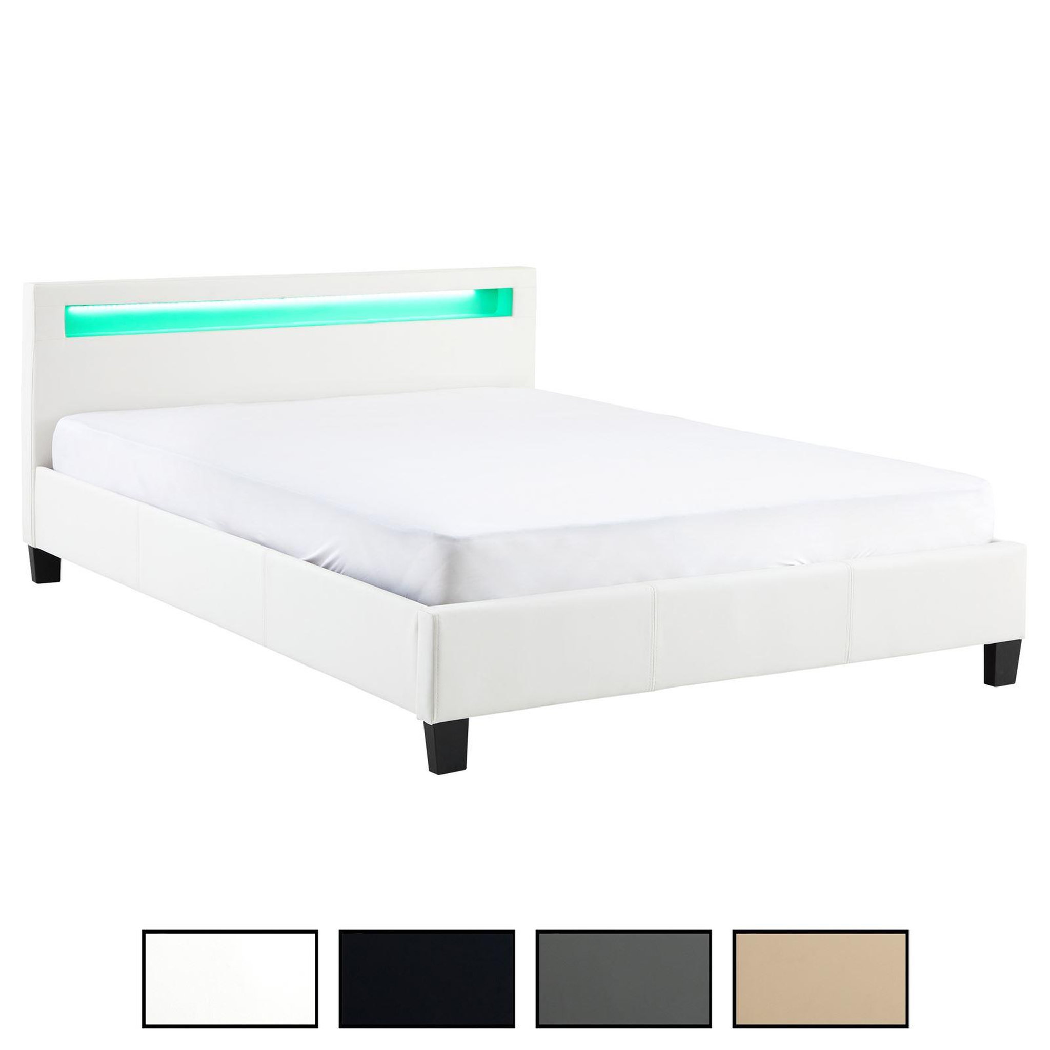 IDIMEX Lit LED double PINOT 140x190 cm, avec sommier, revêtement synthétique. Coloris disponibles : Blanc, Gris, Noir