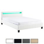 IDIMEX Lit LED double PINOT 140x190 cm, avec sommier, revêtement synthétique. Coloris disponibles : Noir, Gris, Blanc, Marron