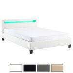 IDIMEX Lit LED double PINOT 140x190 cm, avec sommier, revêtement synthétique. Coloris disponibles : Blanc, Marron, Noir, Gris