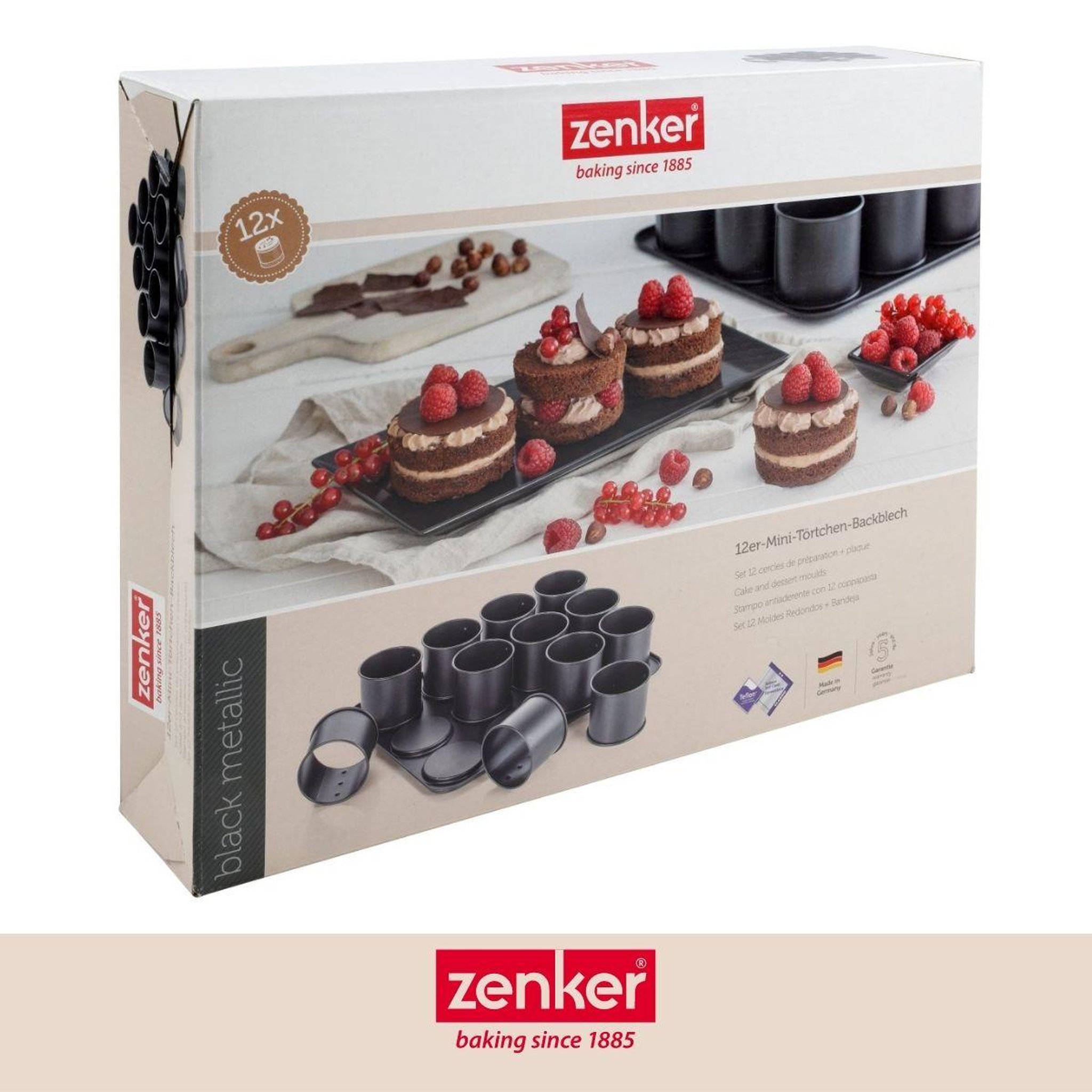 Voir la diapositive 5 : ZENKER Ensemble de 2 plaques pâtisserie 12 mini moules ronds amovibles 38 x 30 cm zenker black metallic