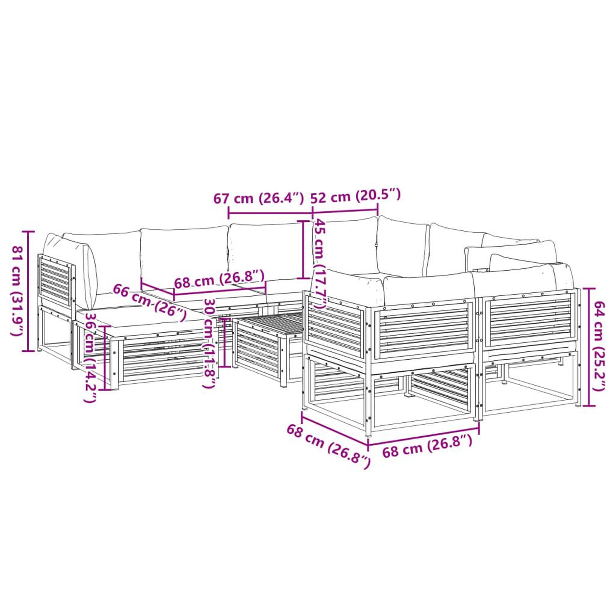 Voir la diapositive 6 : VIDAXL Salon de jardin avec coussins 10 pcs bois d'acacia solide