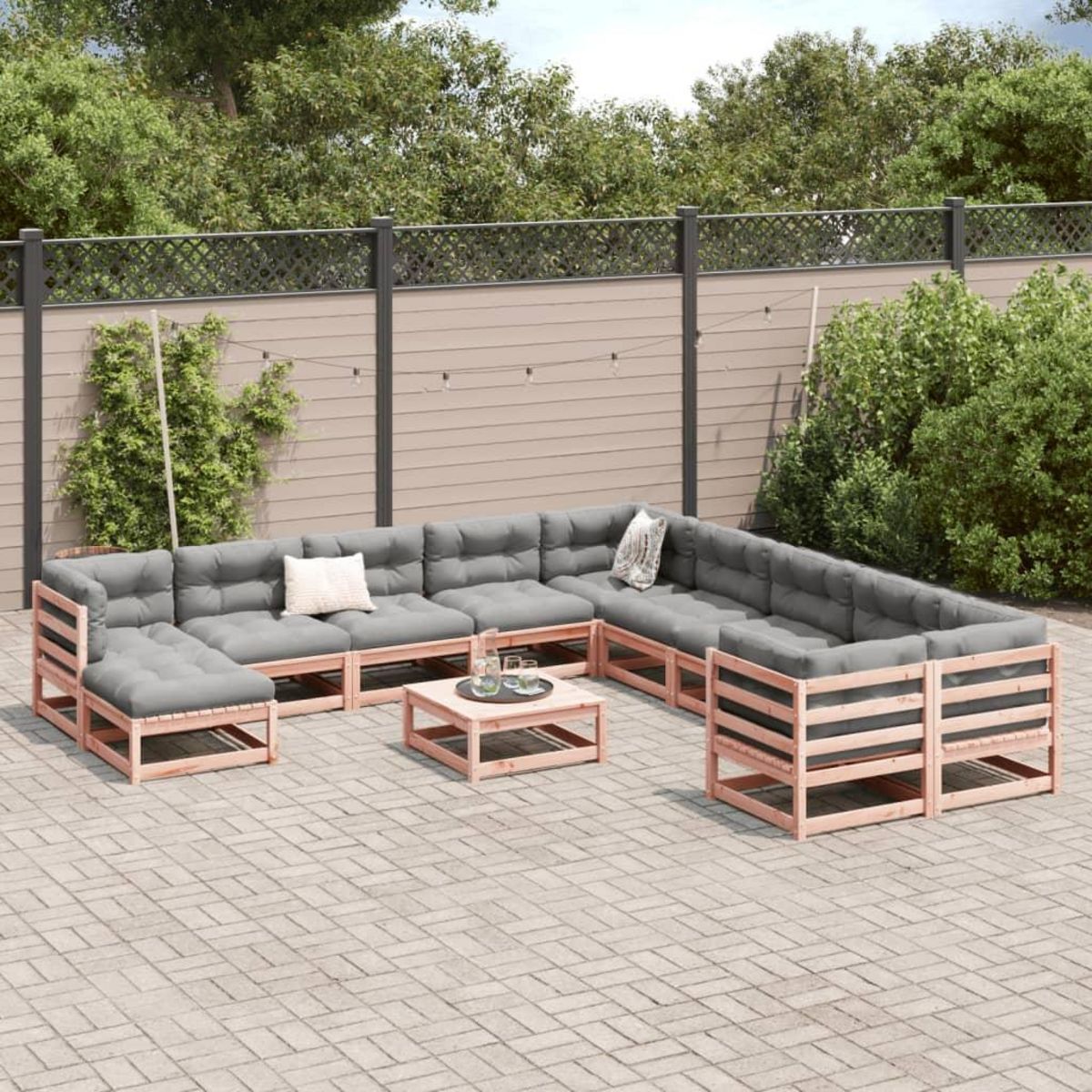 VIDAXL Salon de jardin avec coussins 12 pcs bois massif sapin douglas