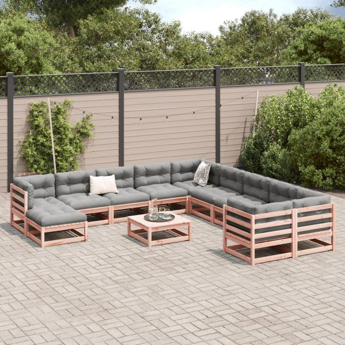 VIDAXL Salon de jardin avec coussins 12 pcs bois massif sapin douglas