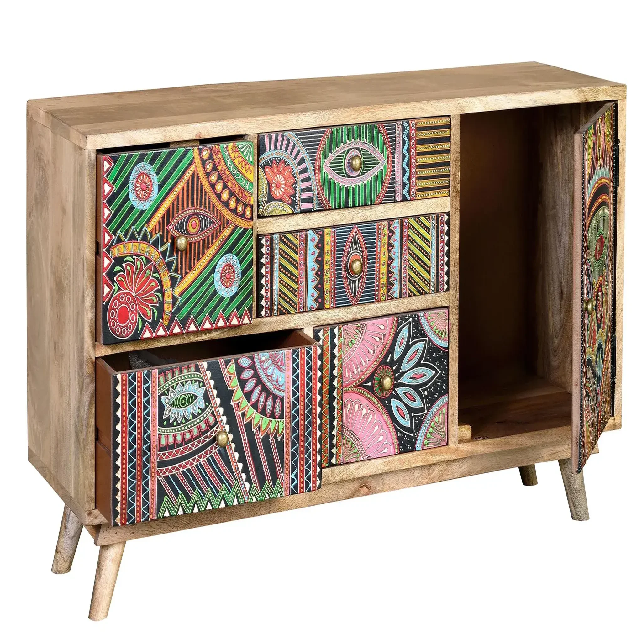 Voir la diapositive 2 : GINER Y COLOMER SL Commode en bois de manguier 100 cm style boho ethnique