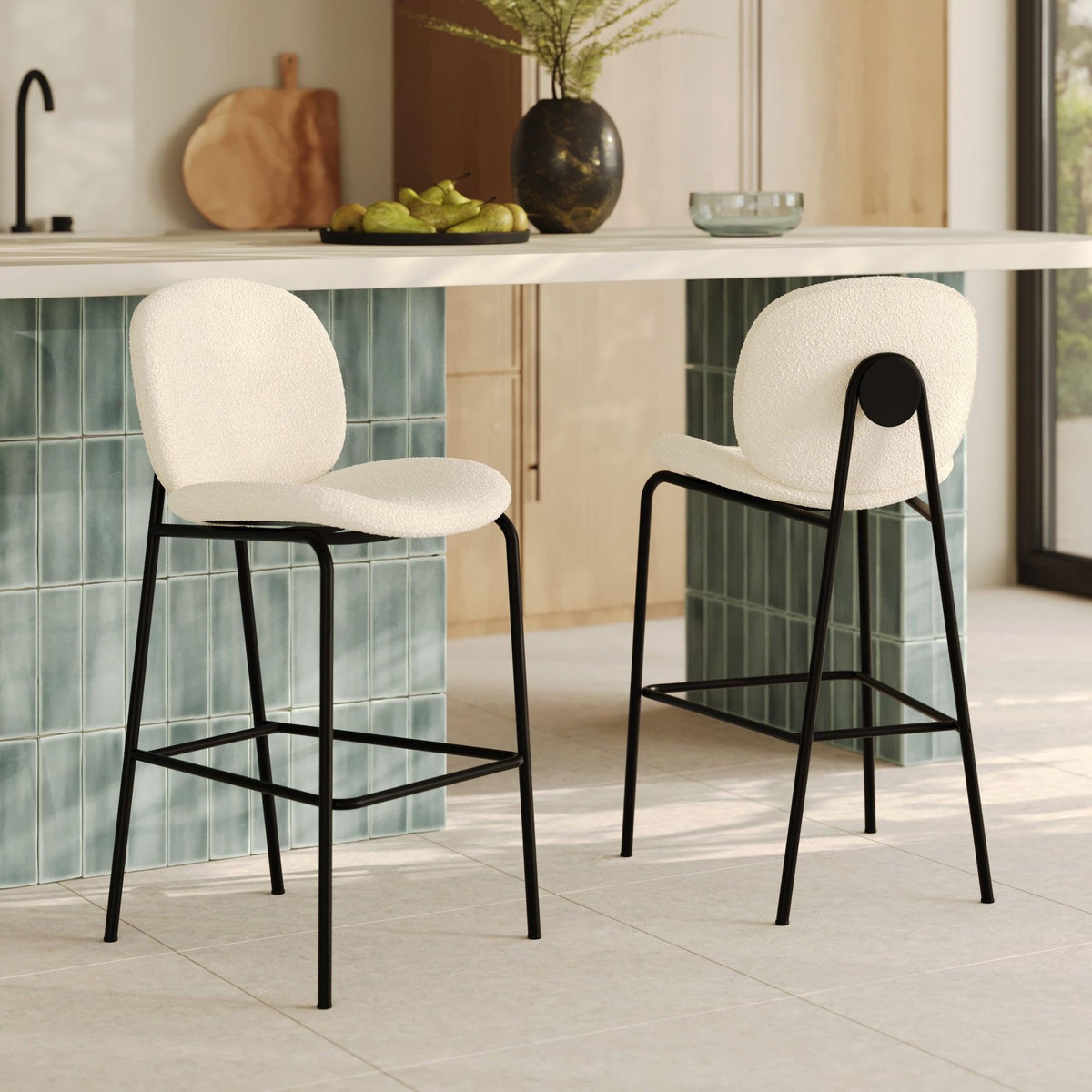 Rendez vous déco Lot de 2 chaises pour îlot central en tissu bouclé beige 63,5 cm - Iris