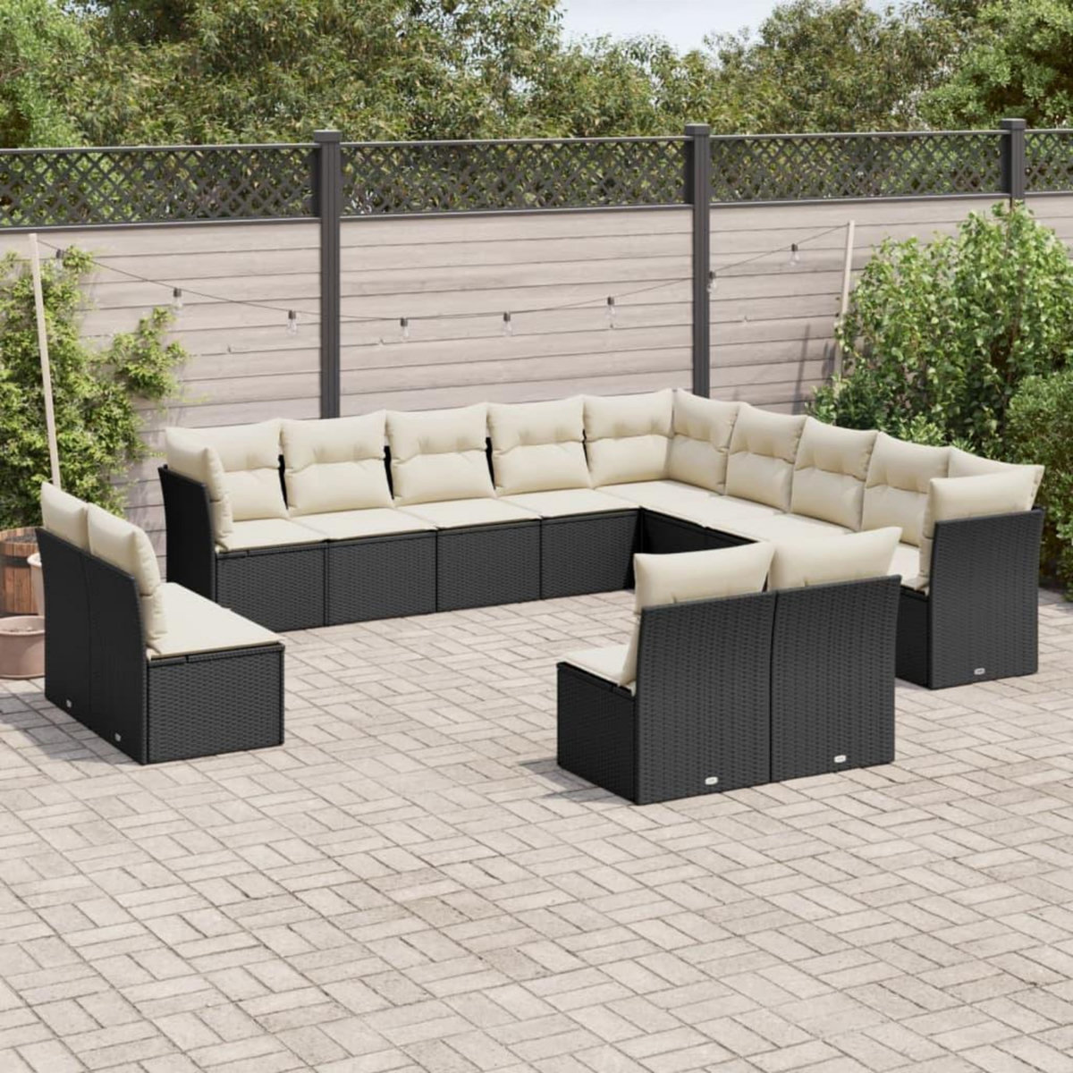 VIDAXL Salon de jardin avec coussins 13 pcs noir resine tressee