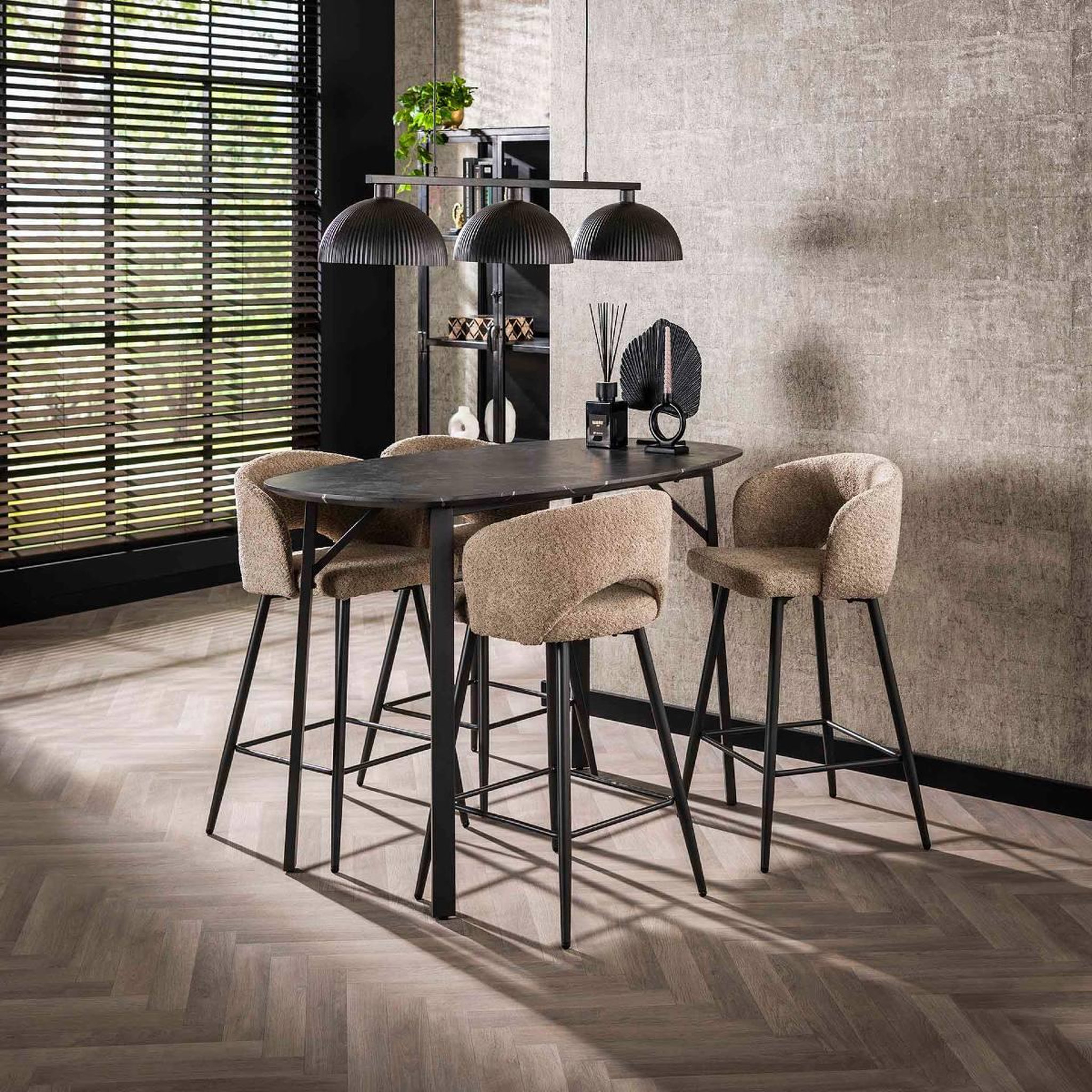 Voir la diapositive 2 : JLC KREATION Table de bar moderne effet céramique noir ovale MIKY