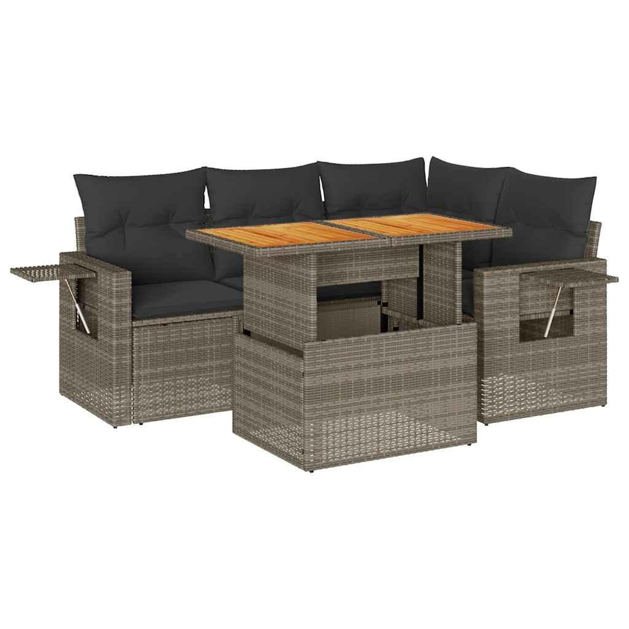 Voir la diapositive 2 : VIDAXL Salon de jardin 5 pcs avec coussins gris resine tressee
