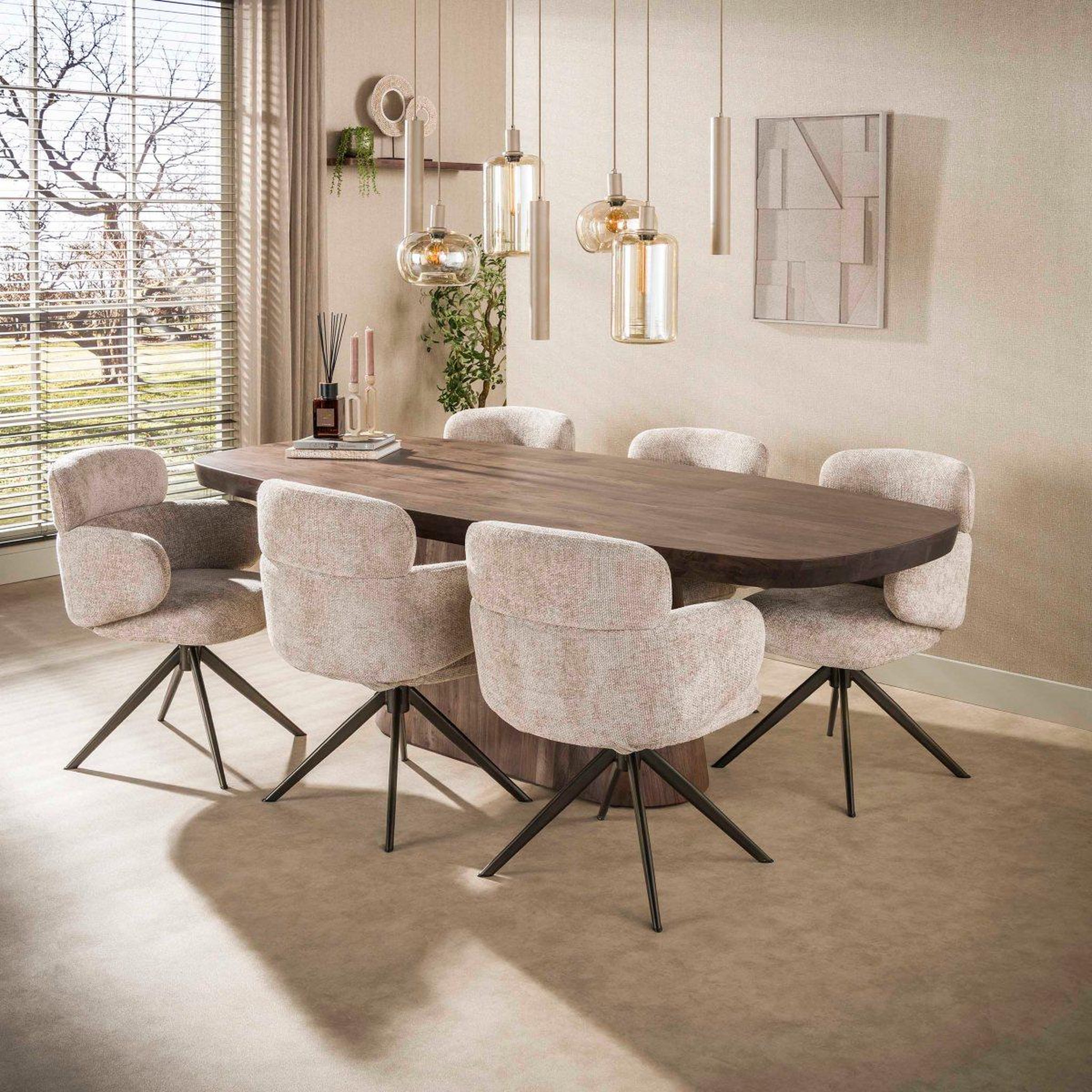 Voir la diapositive 2 : JLC KREATION Table à manger en bois massif avec pied central 240cm daisy