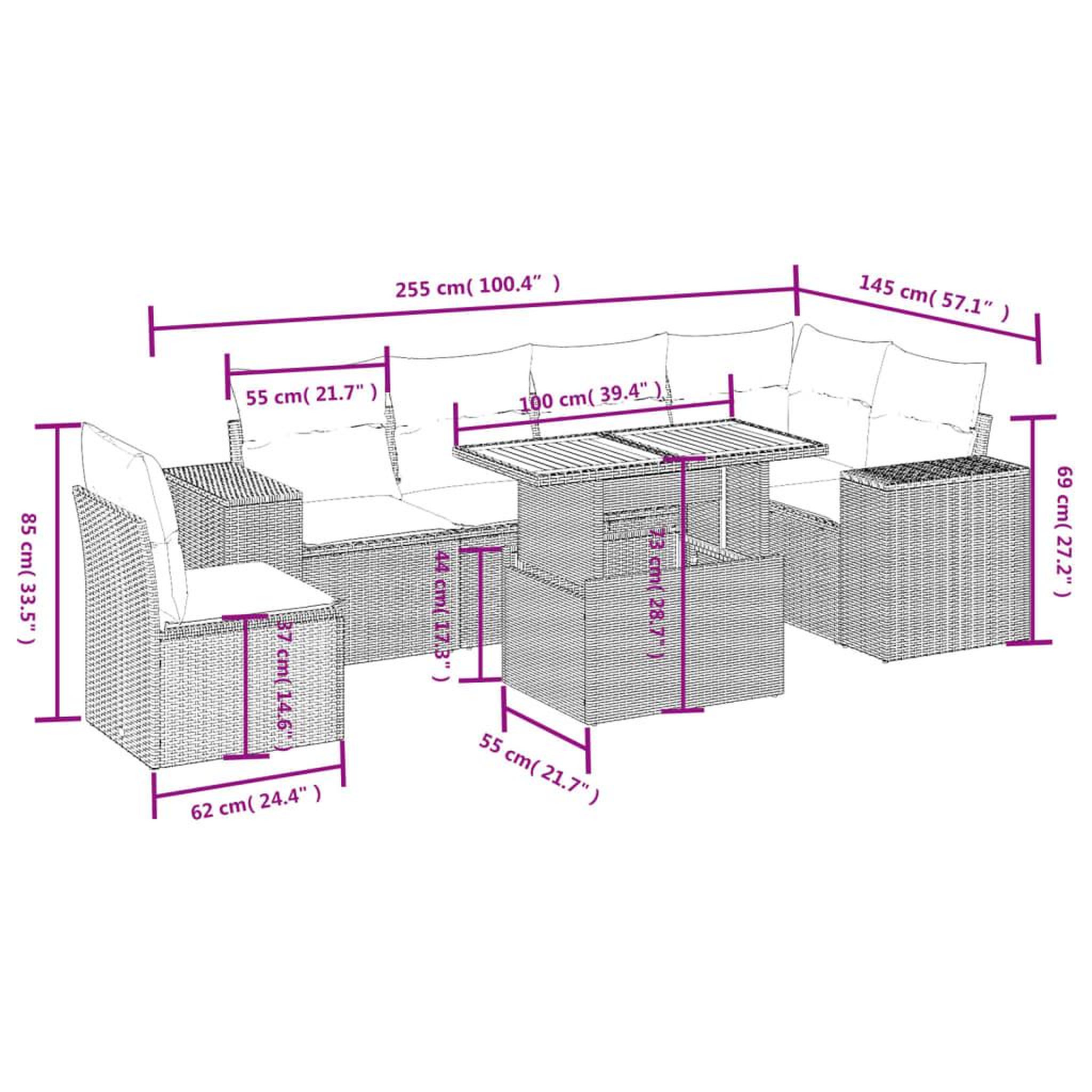 Voir la diapositive 3 : VIDAXL Salon de jardin 7 pcs avec coussins noir resine tressee