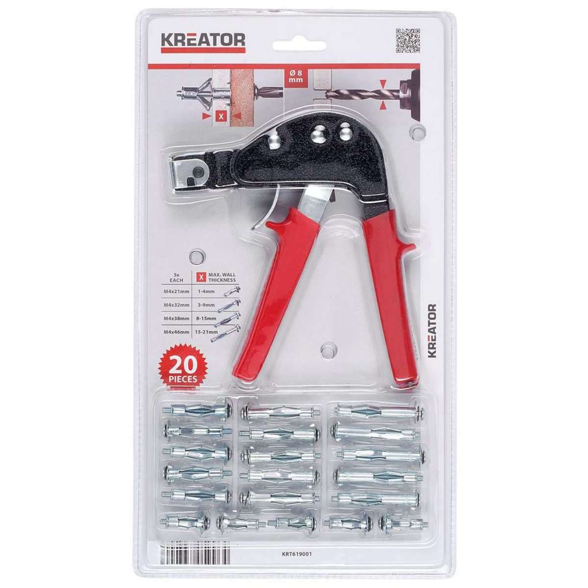 KREATOR Pince à chevilles pour murs creux Kreator + 20 ancrages