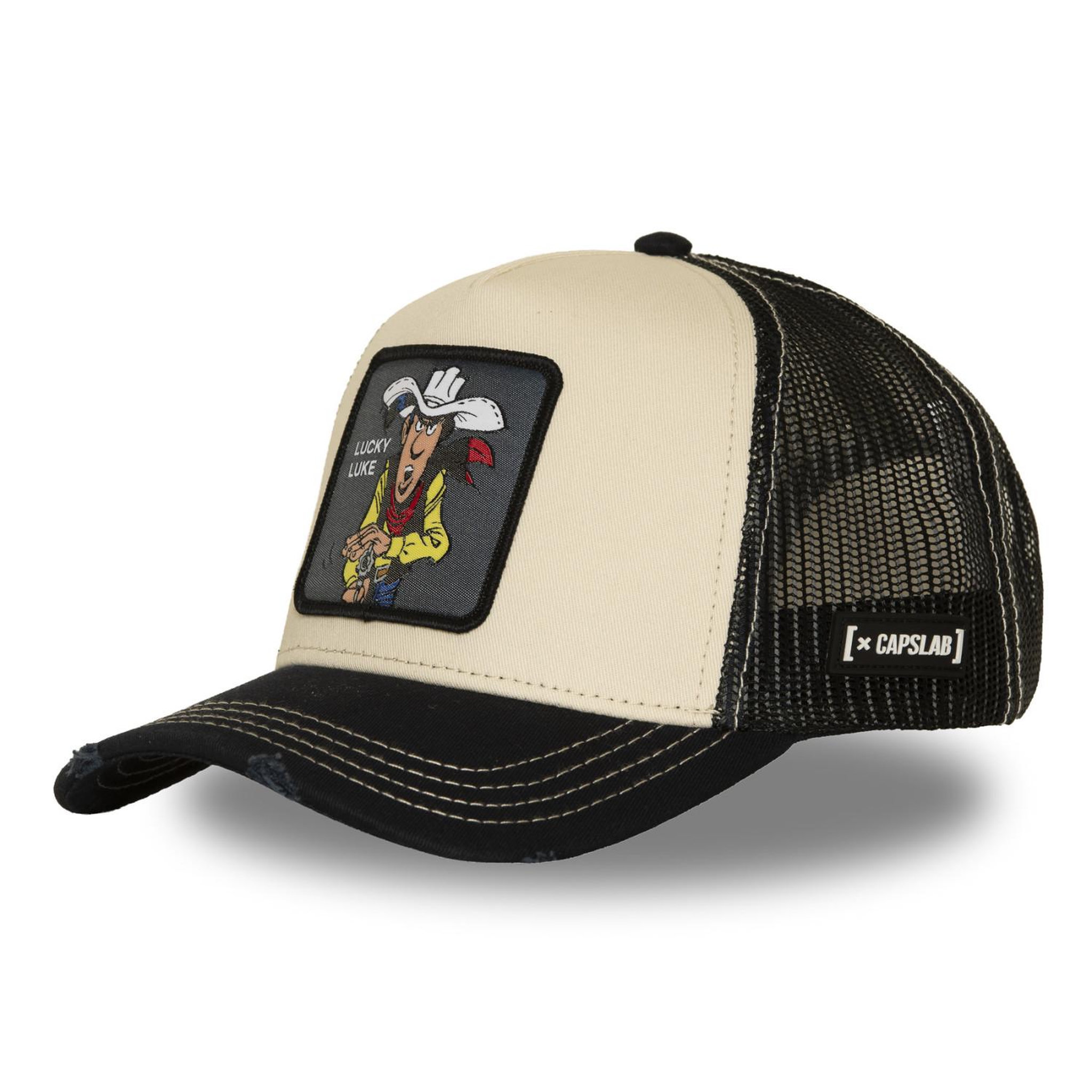 CAPSLAB Casquette trucker premium filet et patch lucky luke cowboy. Coloris disponibles : Beige