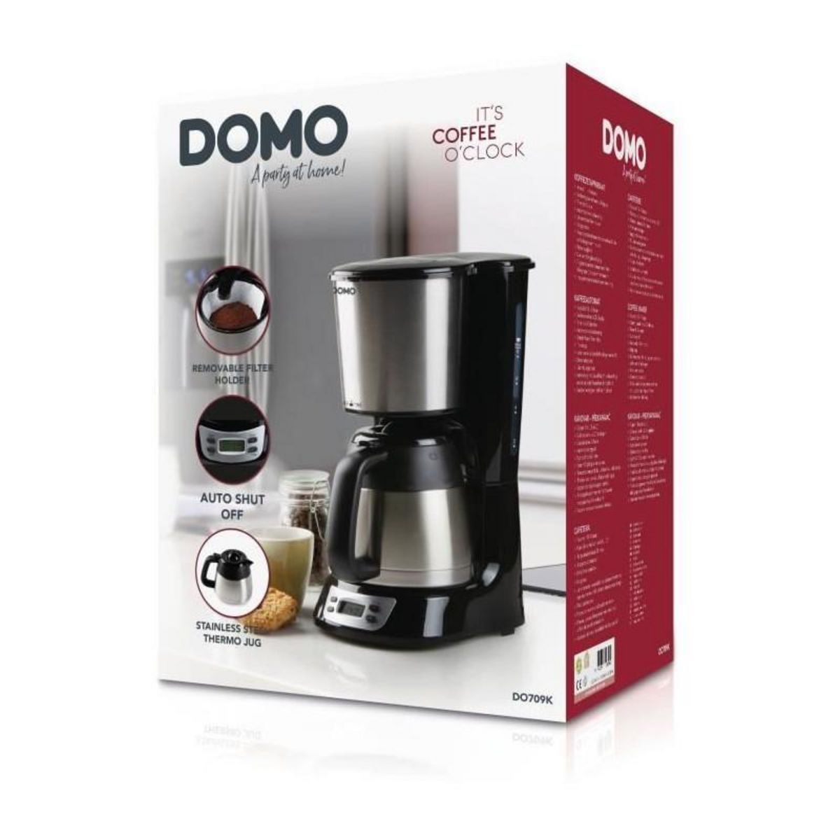 Domo Cafetiere filtre - DOMO - DO709K - 1000 W - 1 L - 8 tasses - Ecran LCD - Minuteur 24 h - Acier inoxydable