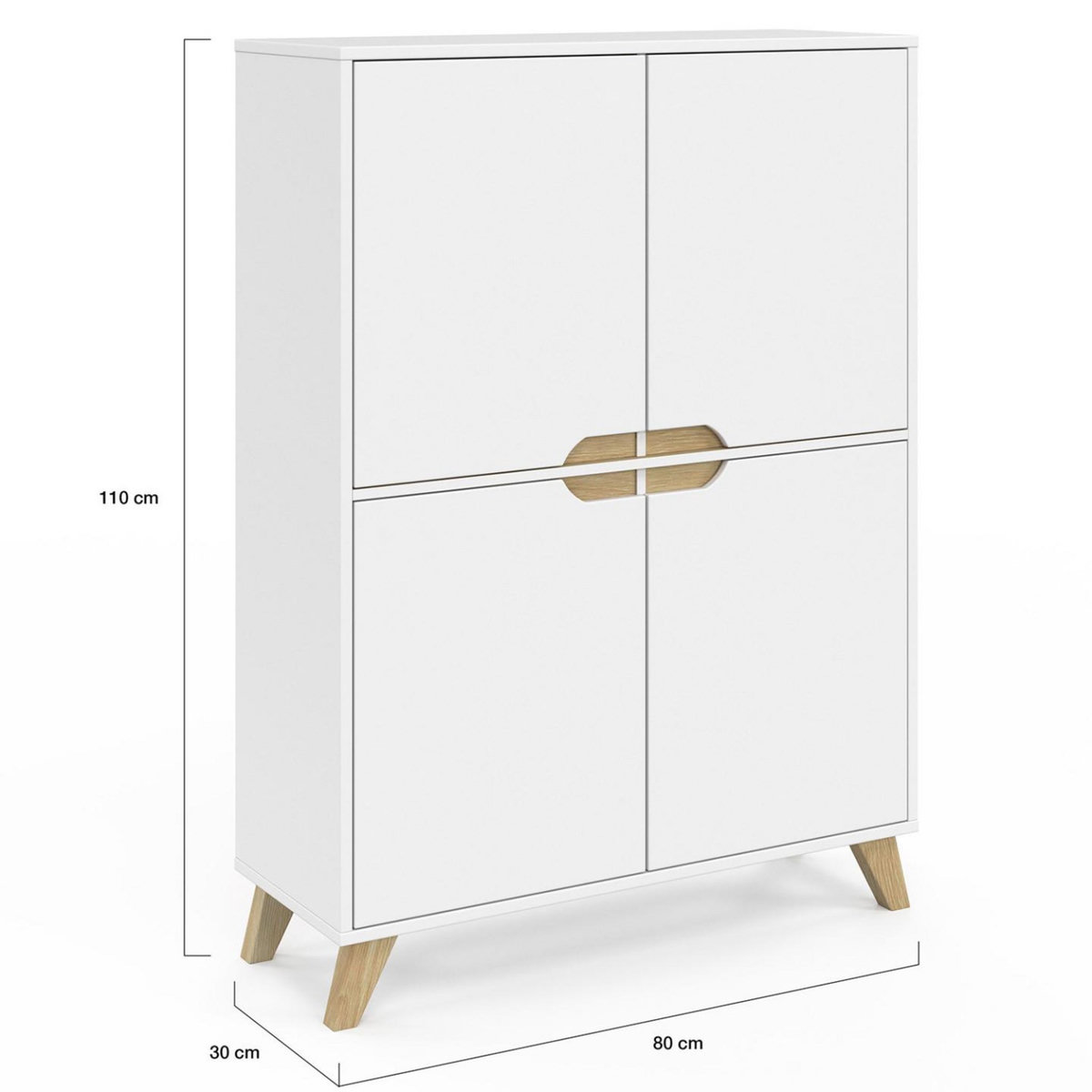 ID MARKET Meuble de rangement 4 portes HELSINKI scandinave blanc