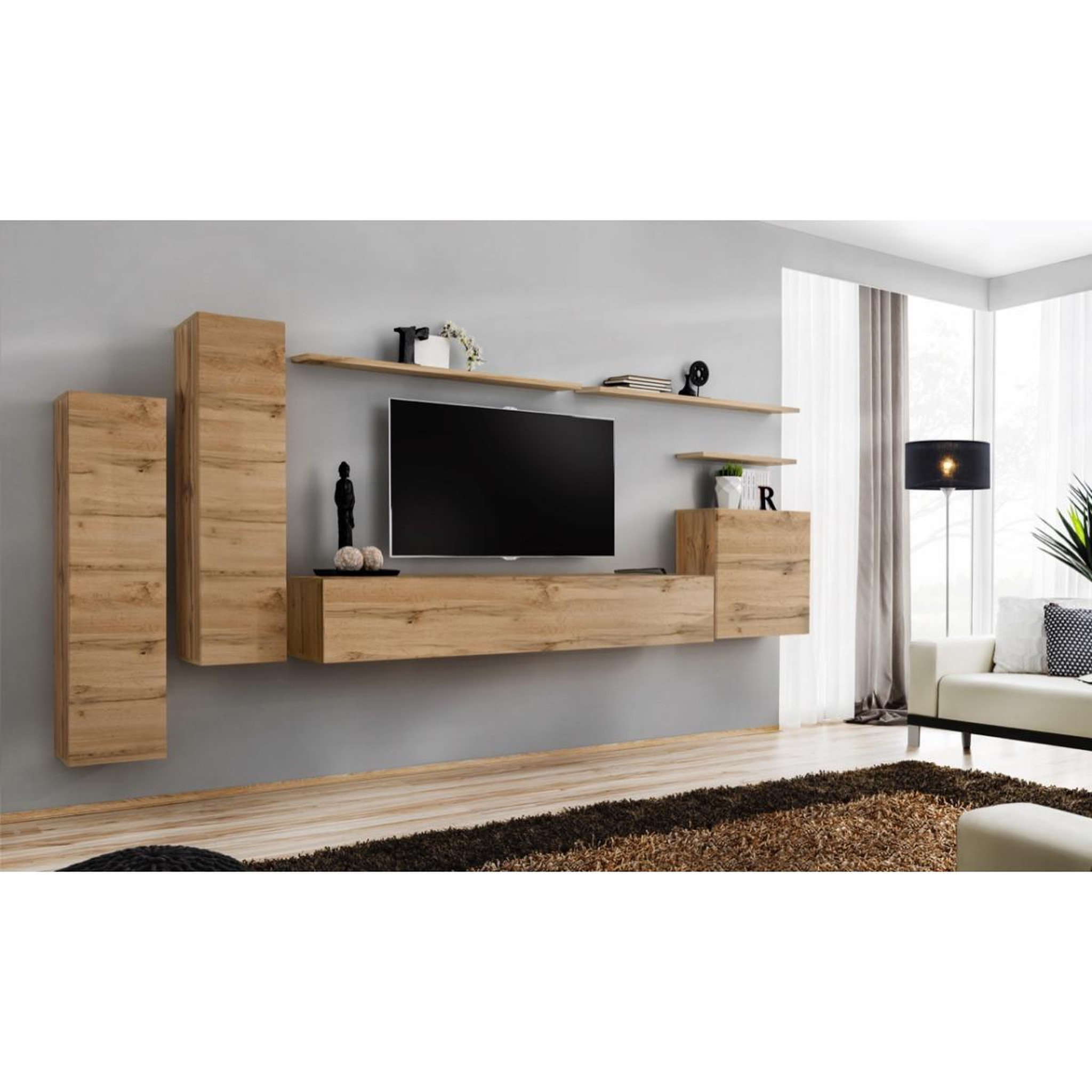 Voir la diapositive 2 : Paris Prix Meuble tv mural design  switch i  330cm naturel