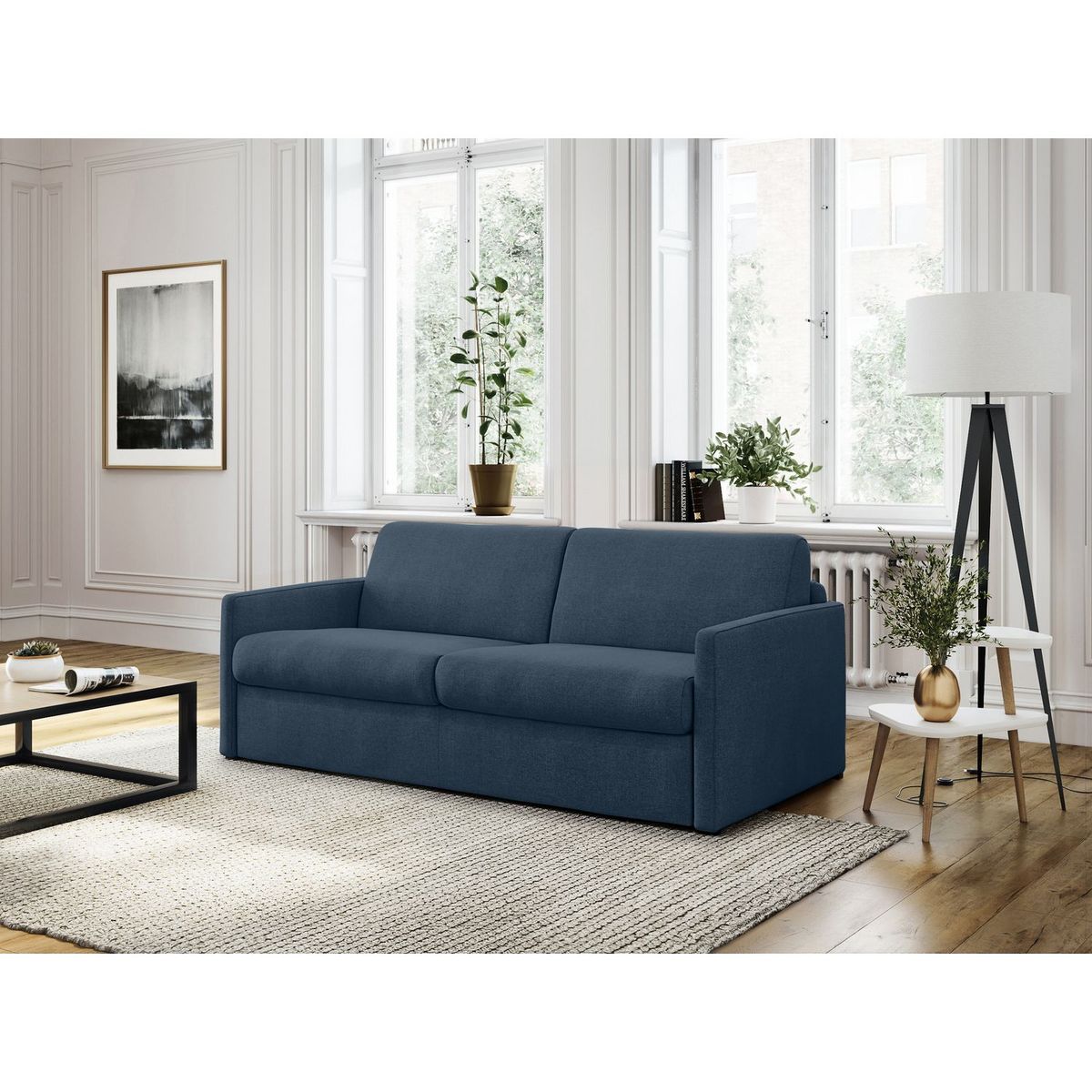Canapé droit convertible système couchage express 3 places en tissu Gris clair ALICE