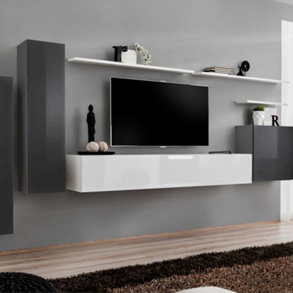 Paris Prix Meuble TV Mural Design  Switch I  330cm Gris & Blanc