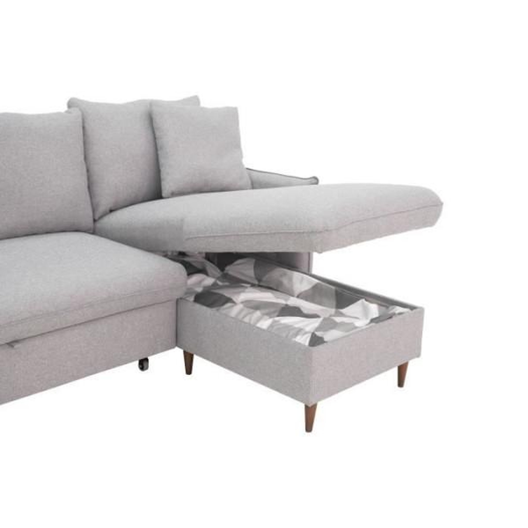 Voir la diapositive 4 : MARKET24 Canapé d'angle convertible réversible 4 places GERAUD - Tissu Gris - Coffre de rangement - L 210 x P 147 x H 90 cm
