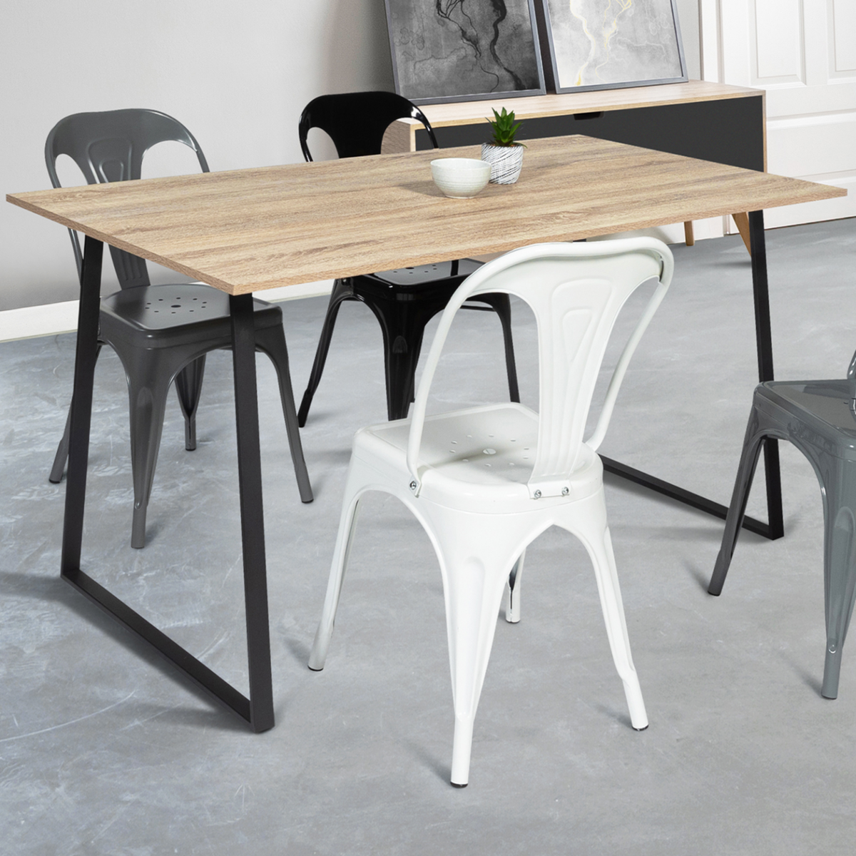 ID MARKET Table à manger rectangle ROSALIE 8 personnes design industriel 150 cm