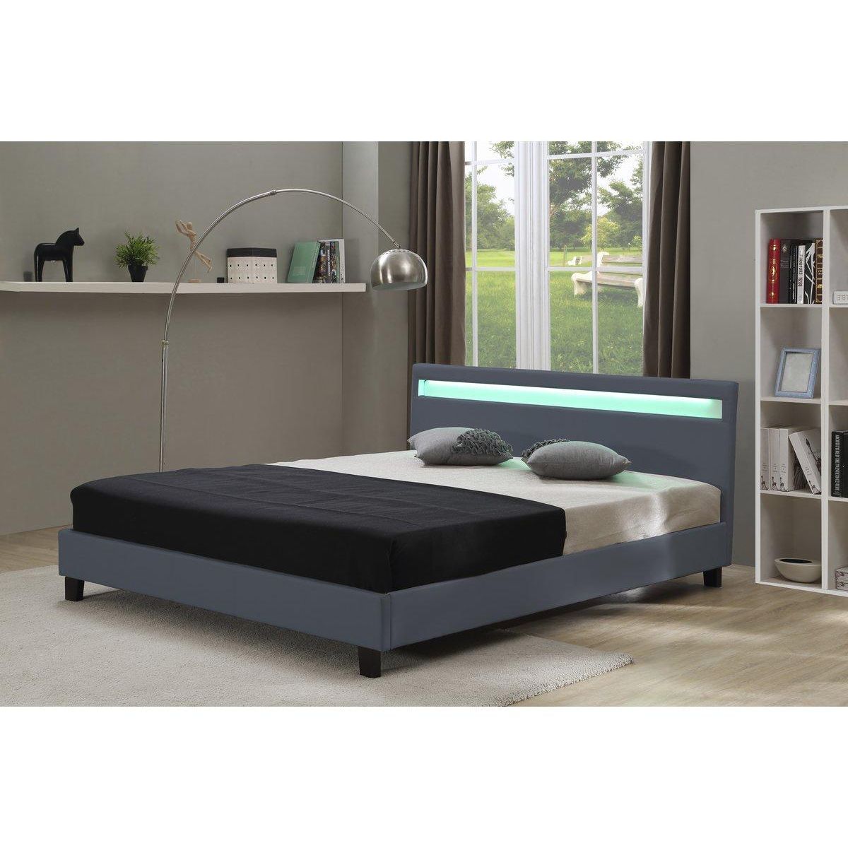 Habitat et Jardin Lit  avec LED  Maria  - 140 x 190 cm - Gris