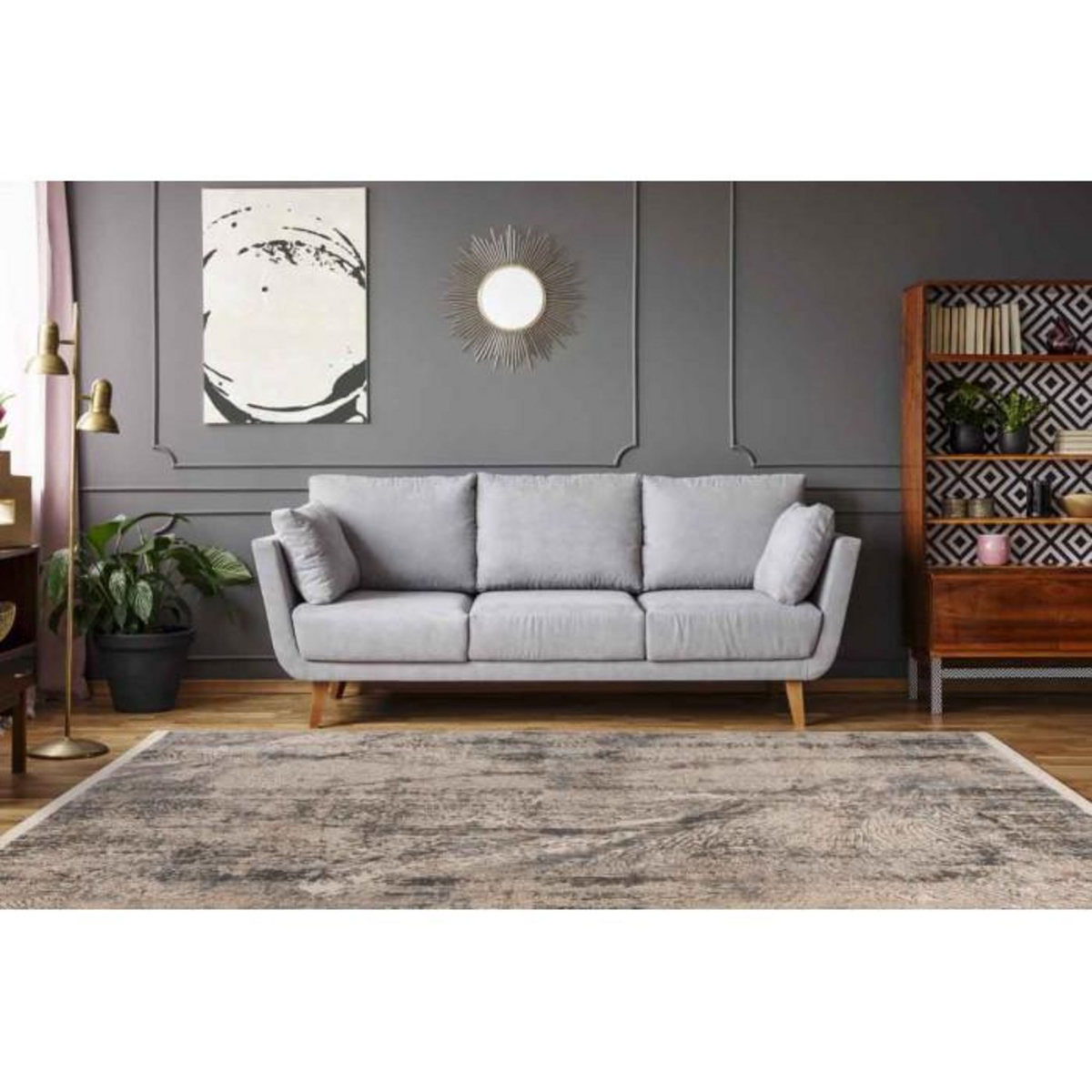 Paris Prix Tapis Tissé à Poils Ras Rétro  Adeon  Gris