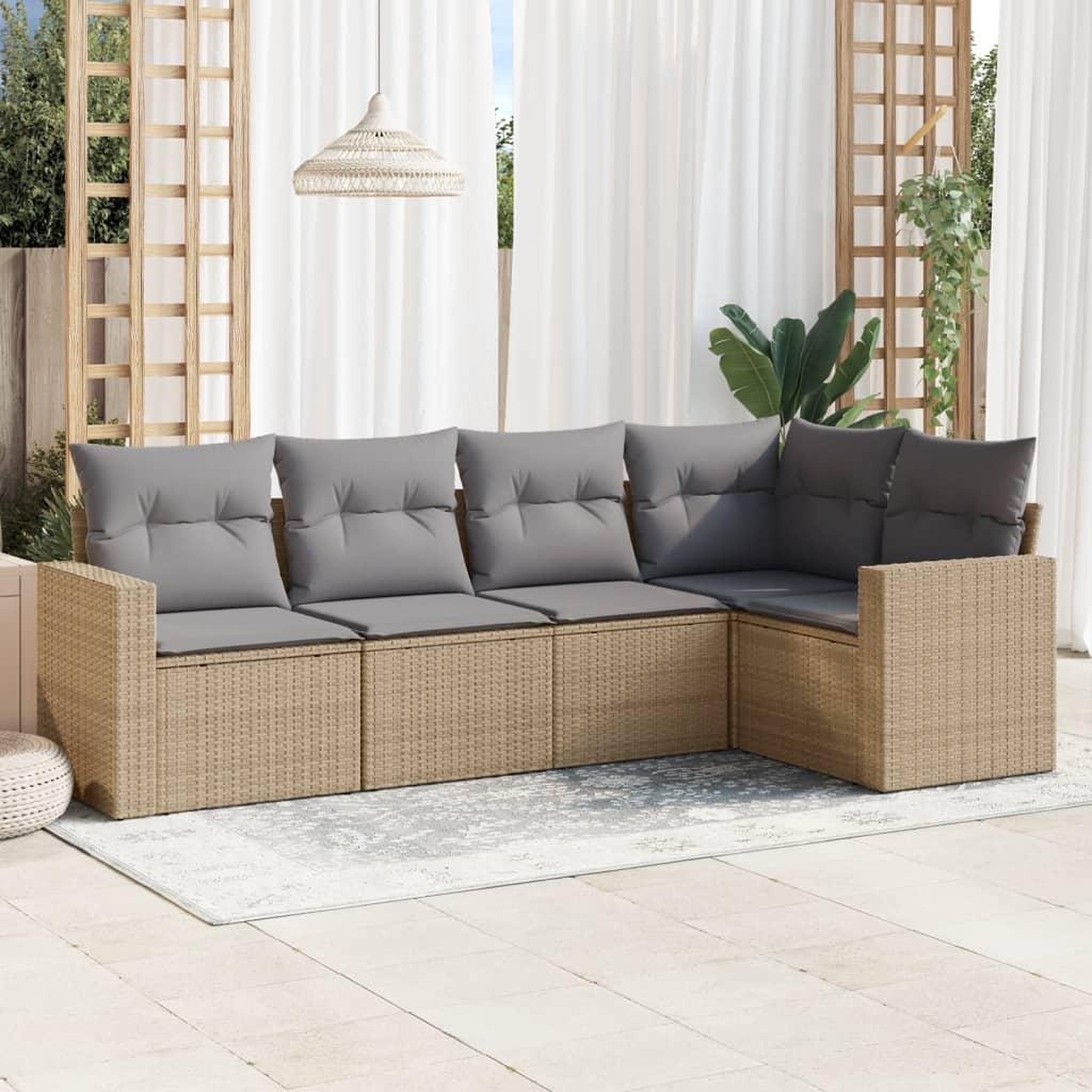 VIDAXL Salon de jardin avec coussins 5 pcs beige resine tressee