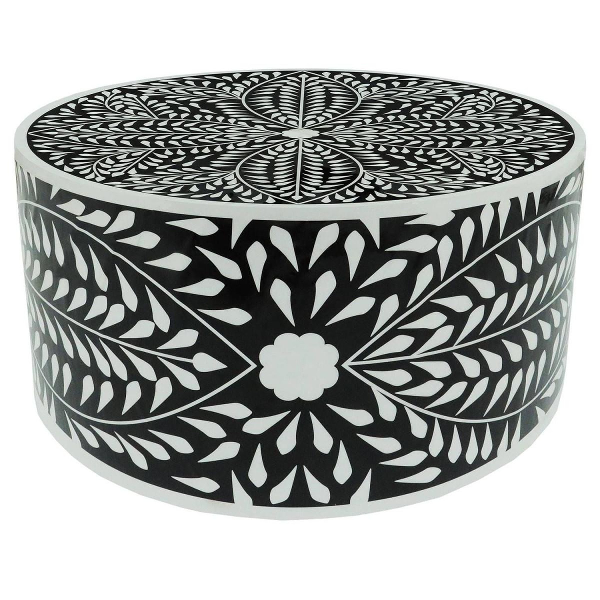 Voir la diapositive 2 : Paris Prix Table basse ronde  flower  66cm noir & blanc