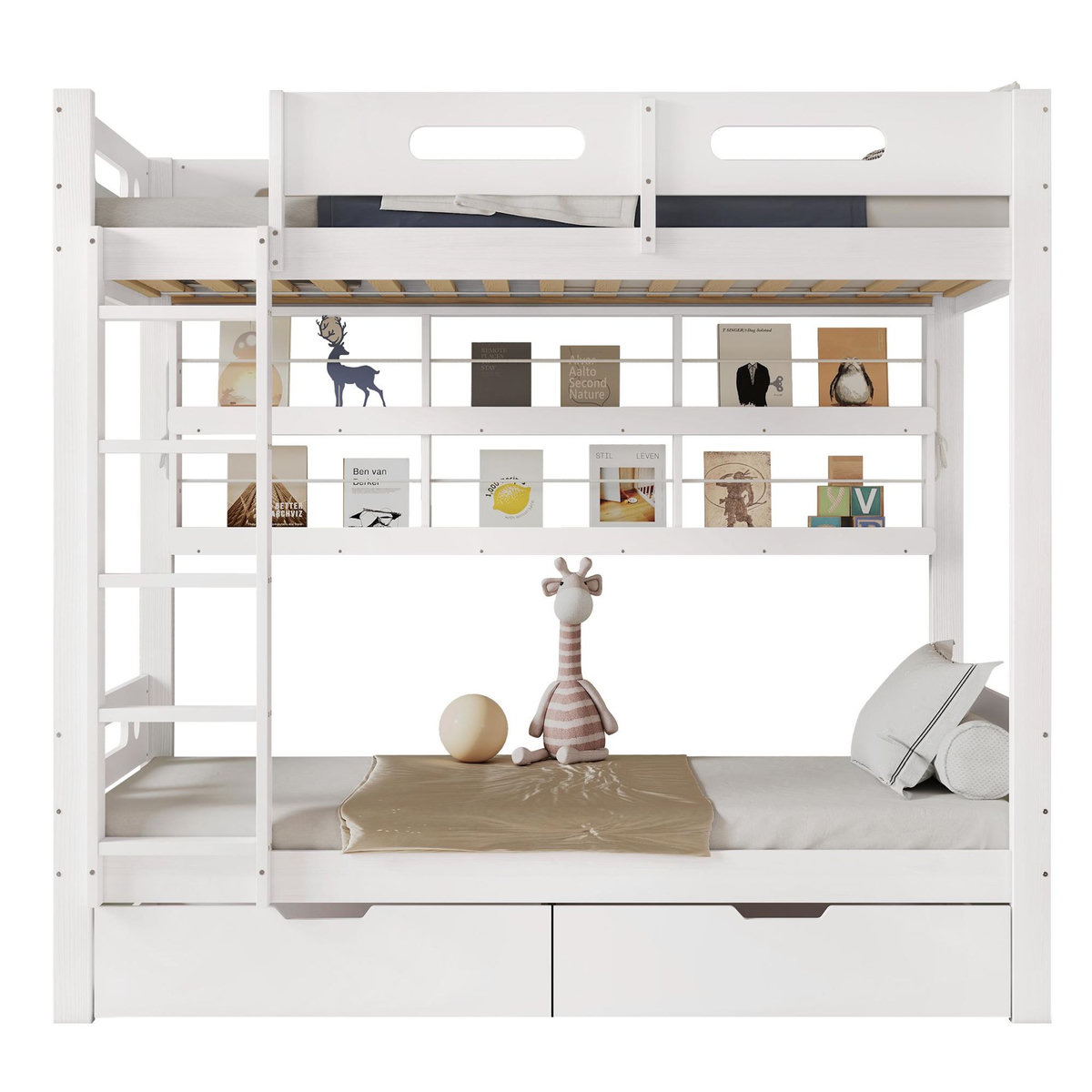 MERAX Lit superposé 90x200cm coloris blanc pin et mdf