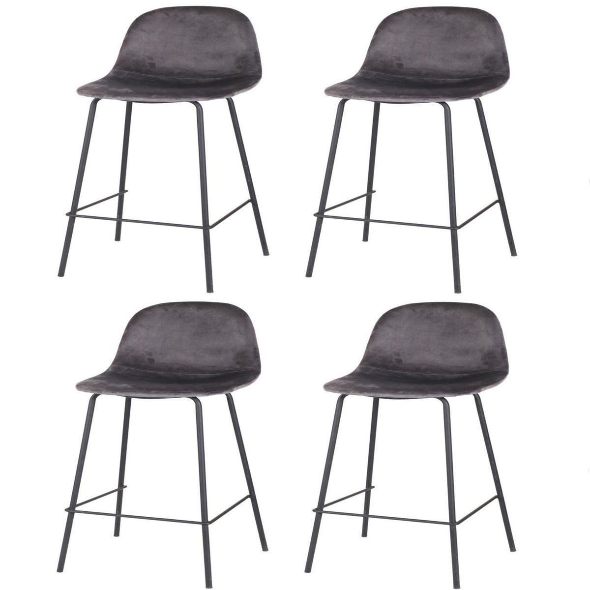TOILINUX Lot de 4 Tabourets de bar design velours Ima