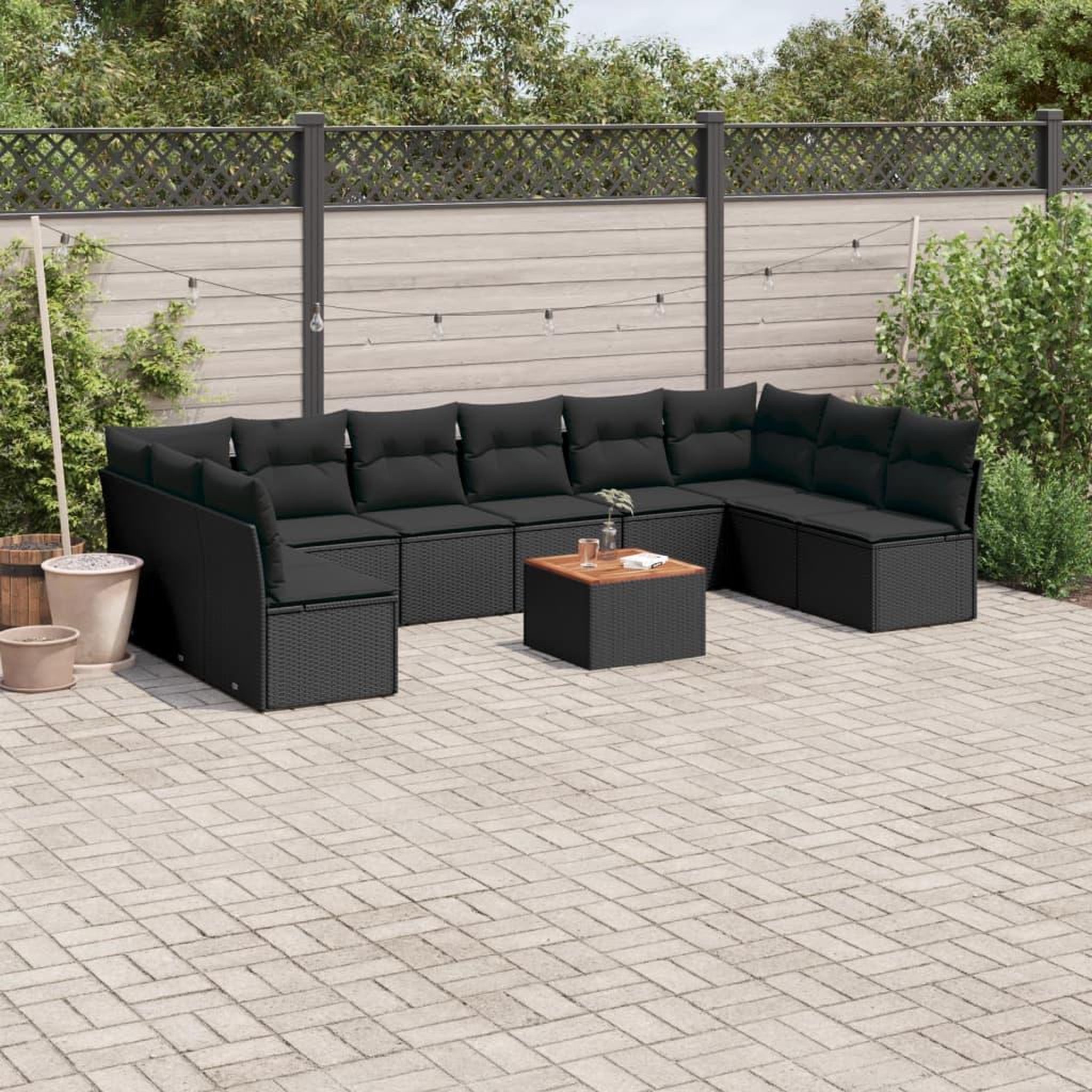 VIDAXL Salon de jardin 11 pcs avec coussins noir resine tressee