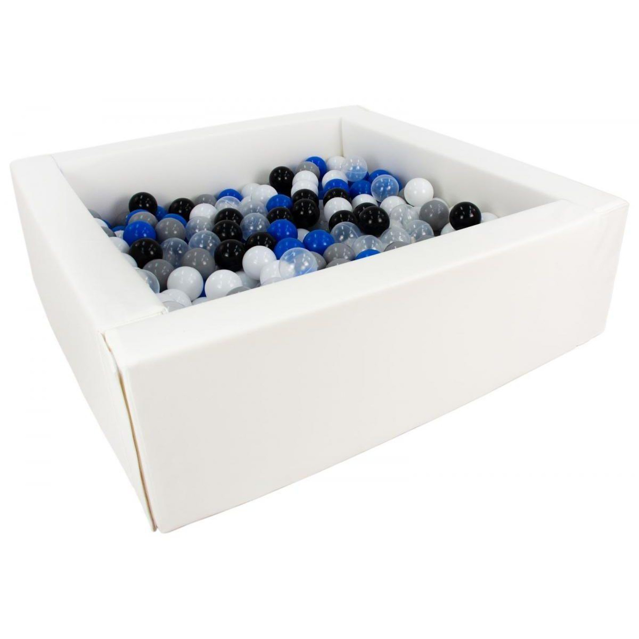 VELINDA Piscine à balles carrée avec 200 balles - blanc/noir, blanc, transparent, bleu, gris