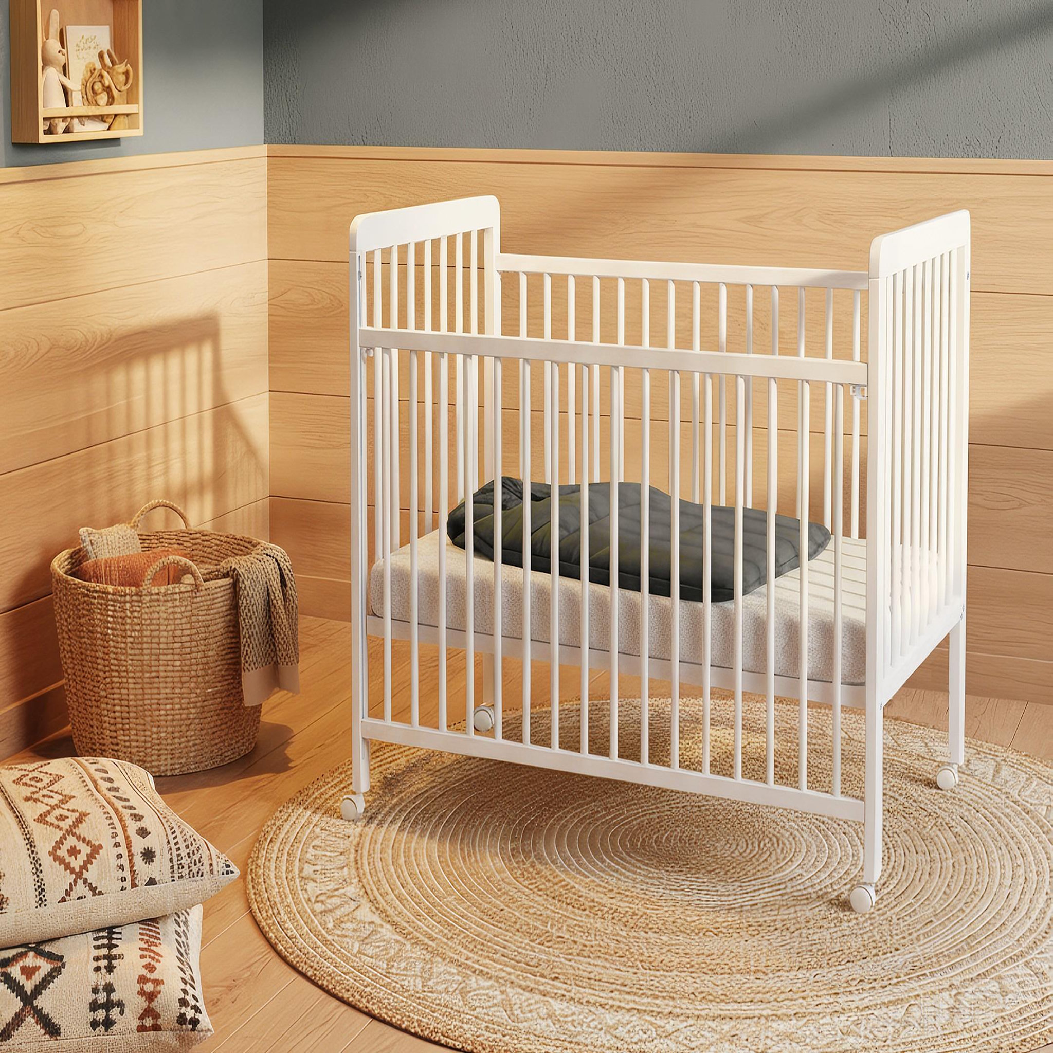 Voir la diapositive 2 : AT4 Lit bébé coulissant en bois avec matelas ESSENTIEL 60 x 120 cm