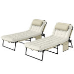 OUTSUNNY Lot de 2 transats bains de soleil pliables inclinables - tétière, matelas épais - métal tissu crème beige