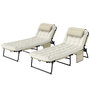 Voir la diapositive 1 : OUTSUNNY Lot de 2 transats bains de soleil pliables inclinables - tétière, matelas épais - métal tissu crème beige