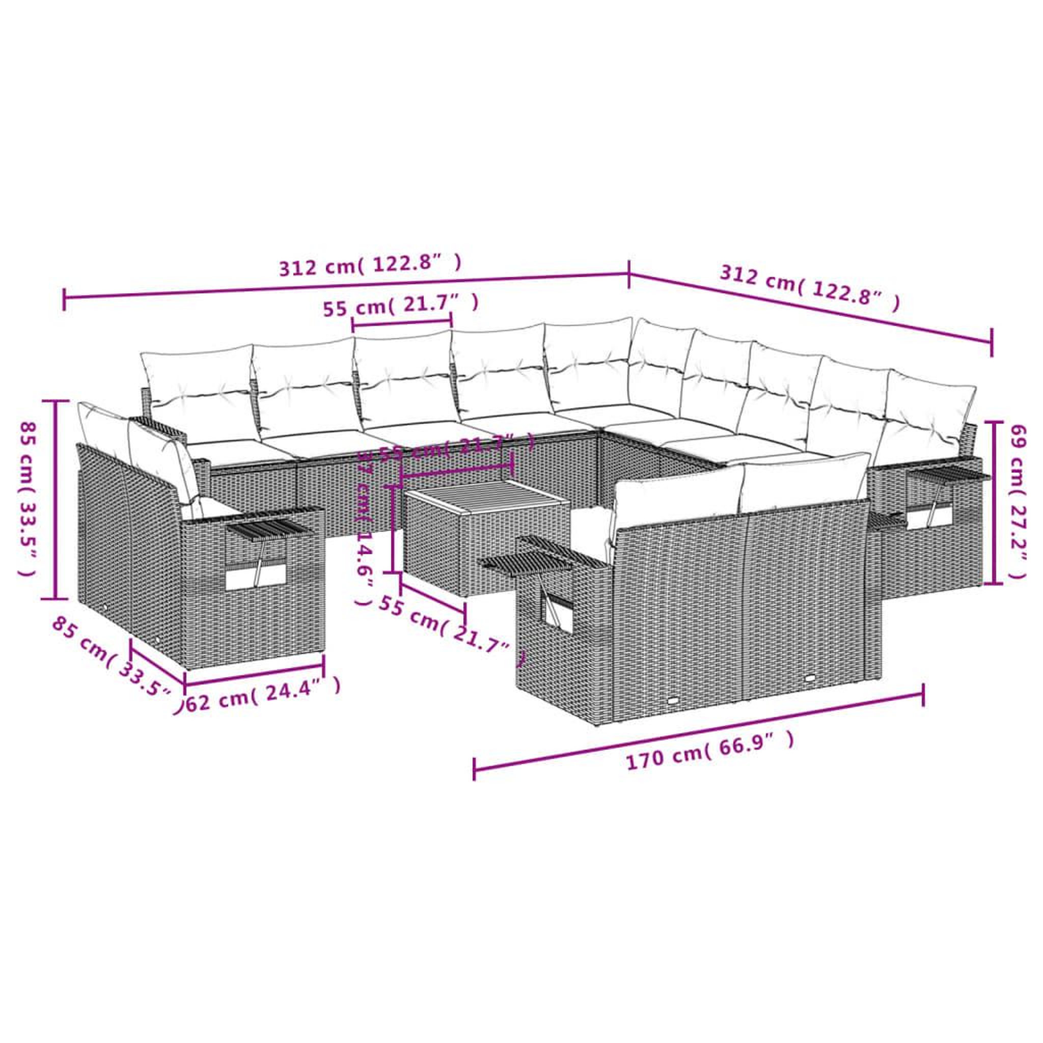 Voir la diapositive 4 : VIDAXL Salon de jardin et coussins 14 pcs melange beige resine tressee