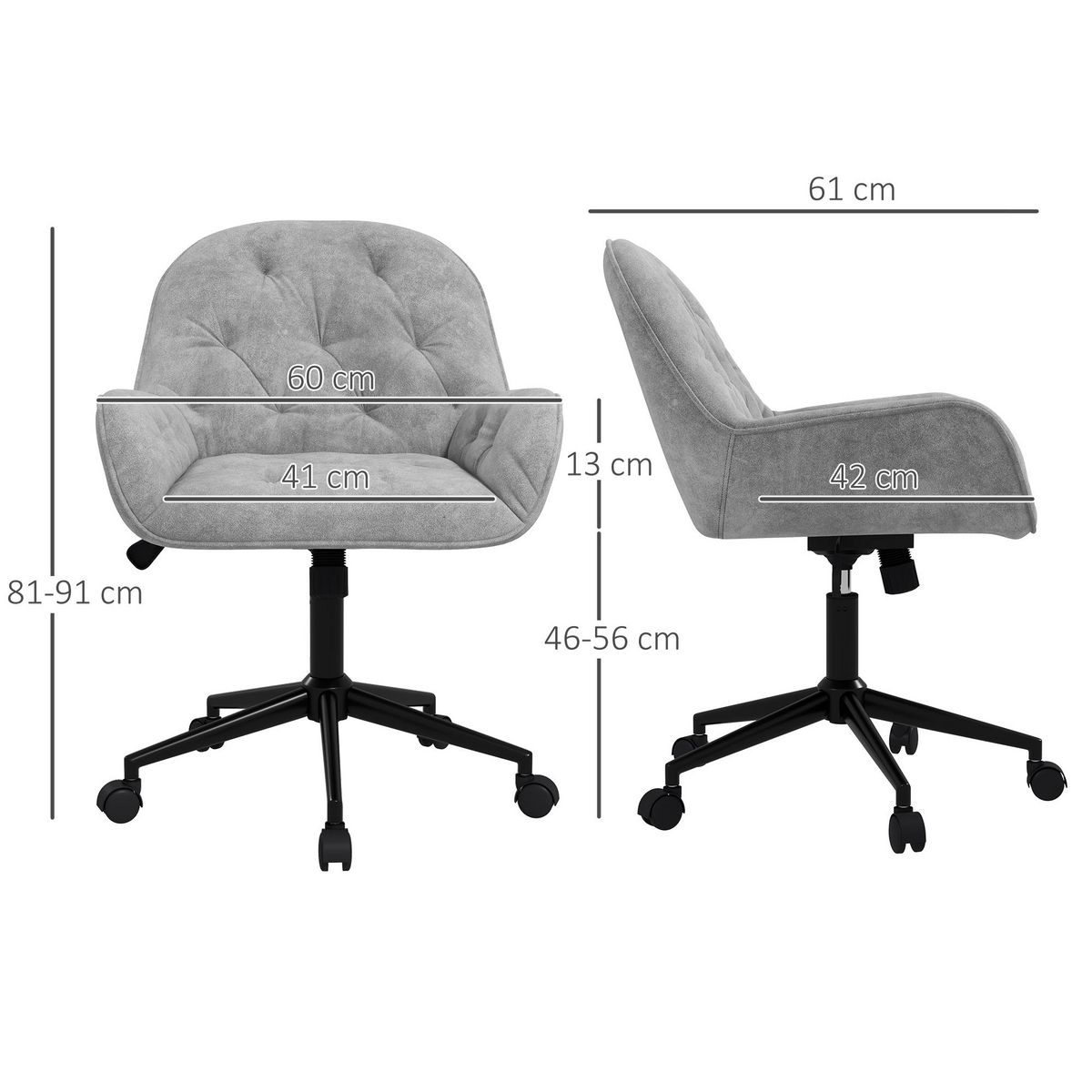 VINSETTO Chaise de bureau velours design Chesterfield effet capitonné piètement métal noir gris