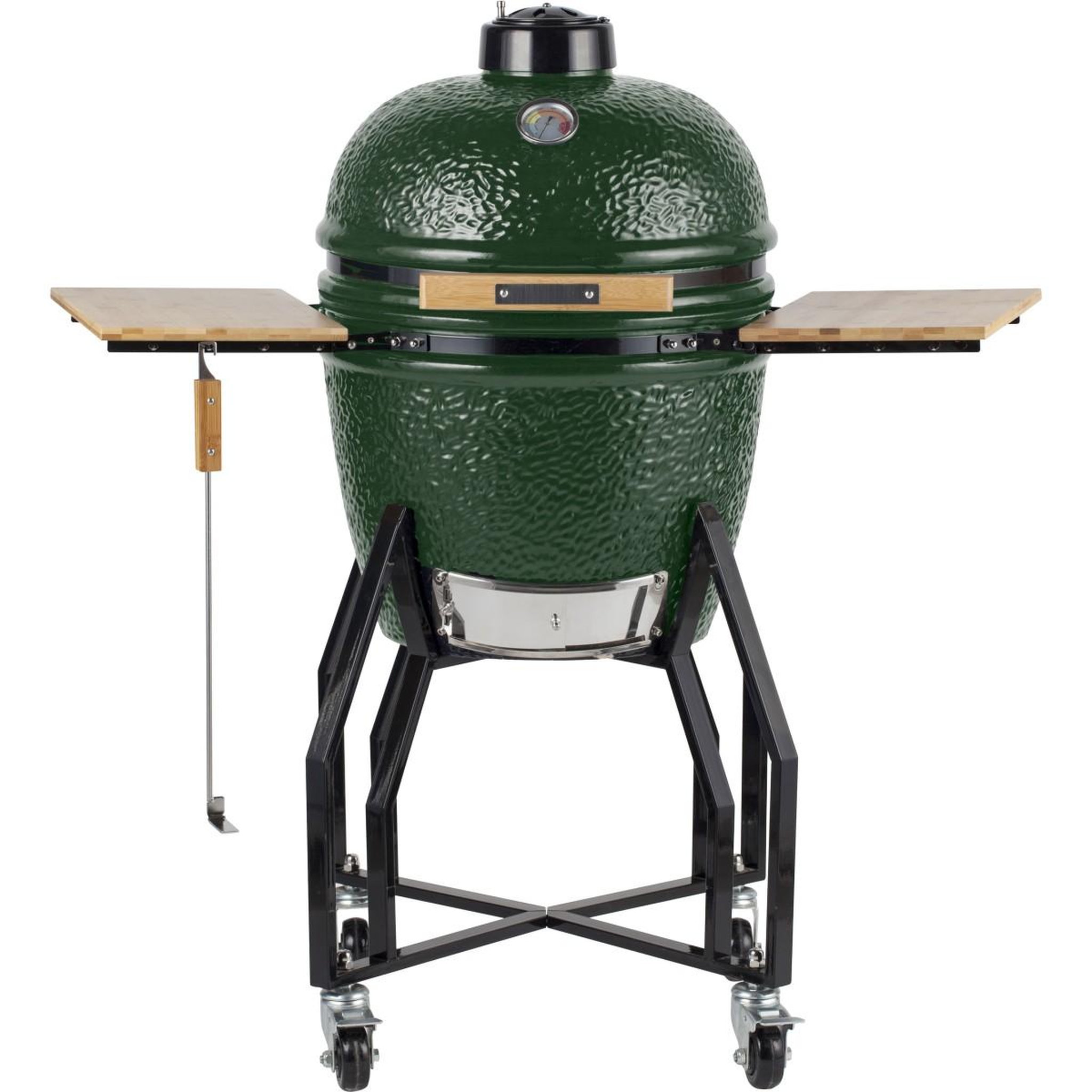 INTEC Barbecue à charbon de bois kamado céramique vert - 2 zones de cuisson grill & fumoir ø56cm - barbecue mobile + 2 tablettes intec