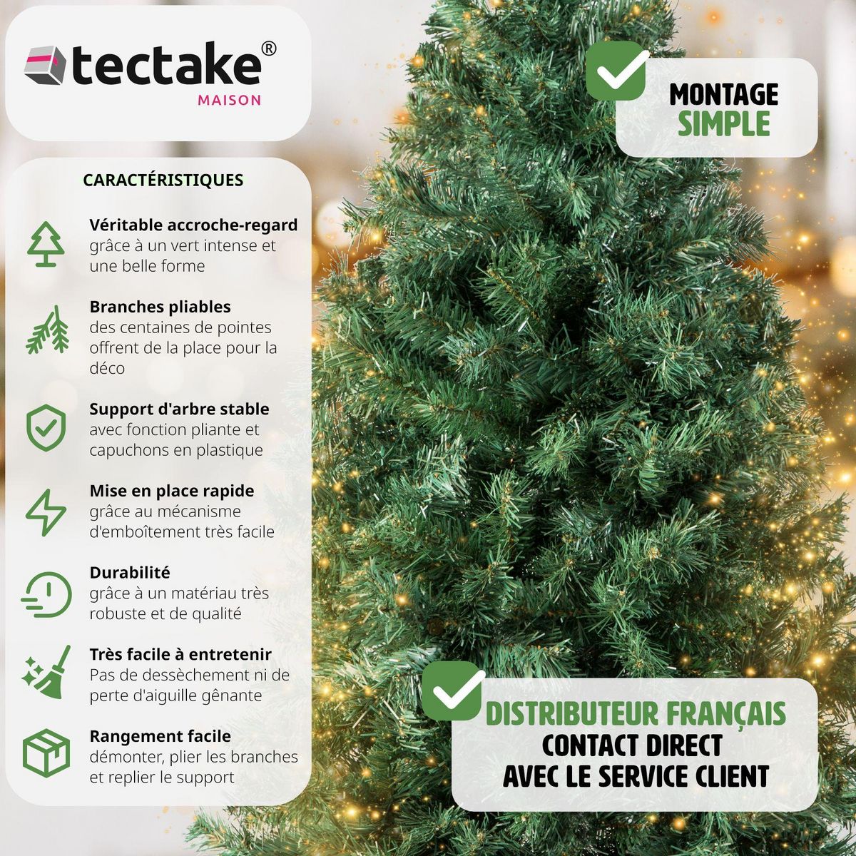 tectake Sapin de Noël artificiel 180 cm vert vert