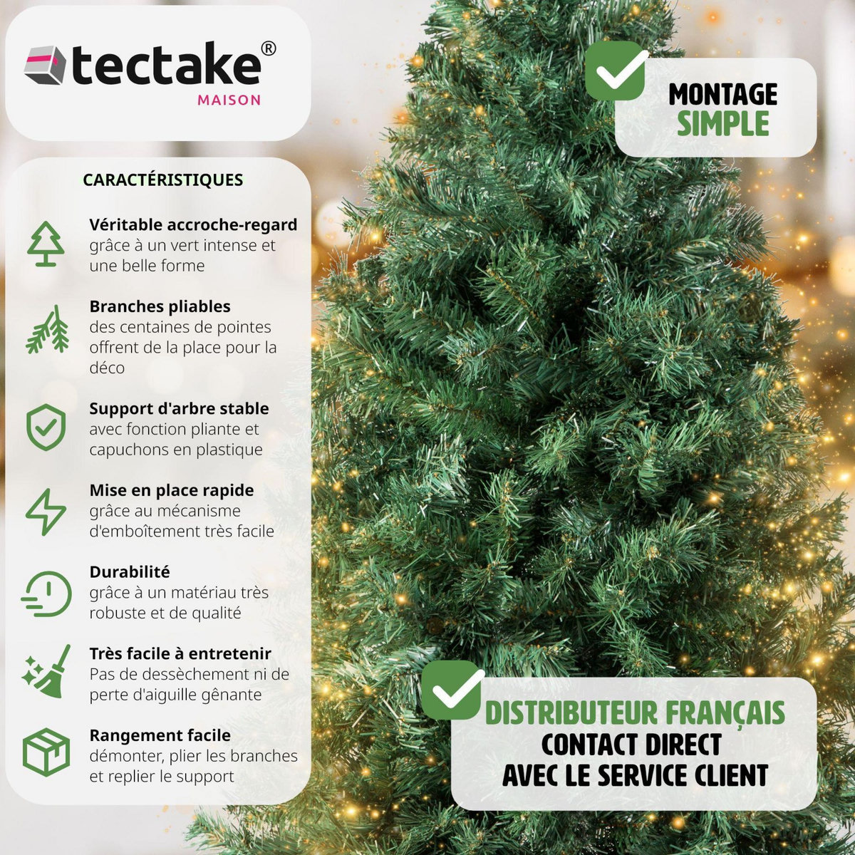 tectake Sapin de Noël artificiel 180 cm vert vert