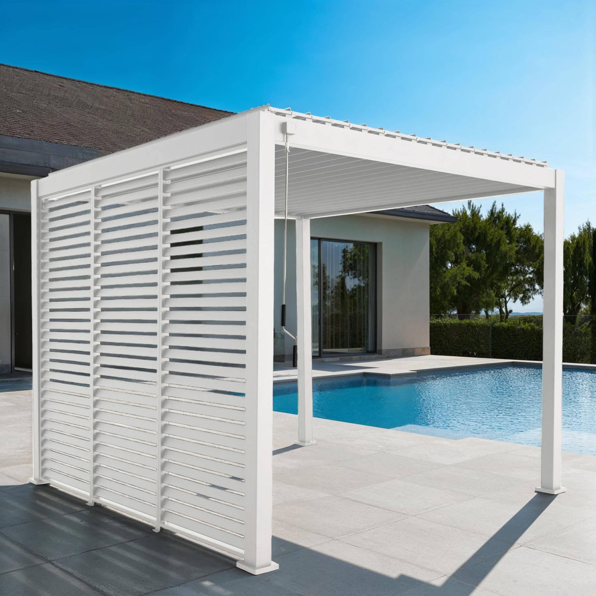 SWEEEK Pergola bioclimatique aluminium 3x3m V2 + 3 persiennes 100 cm Triomphe