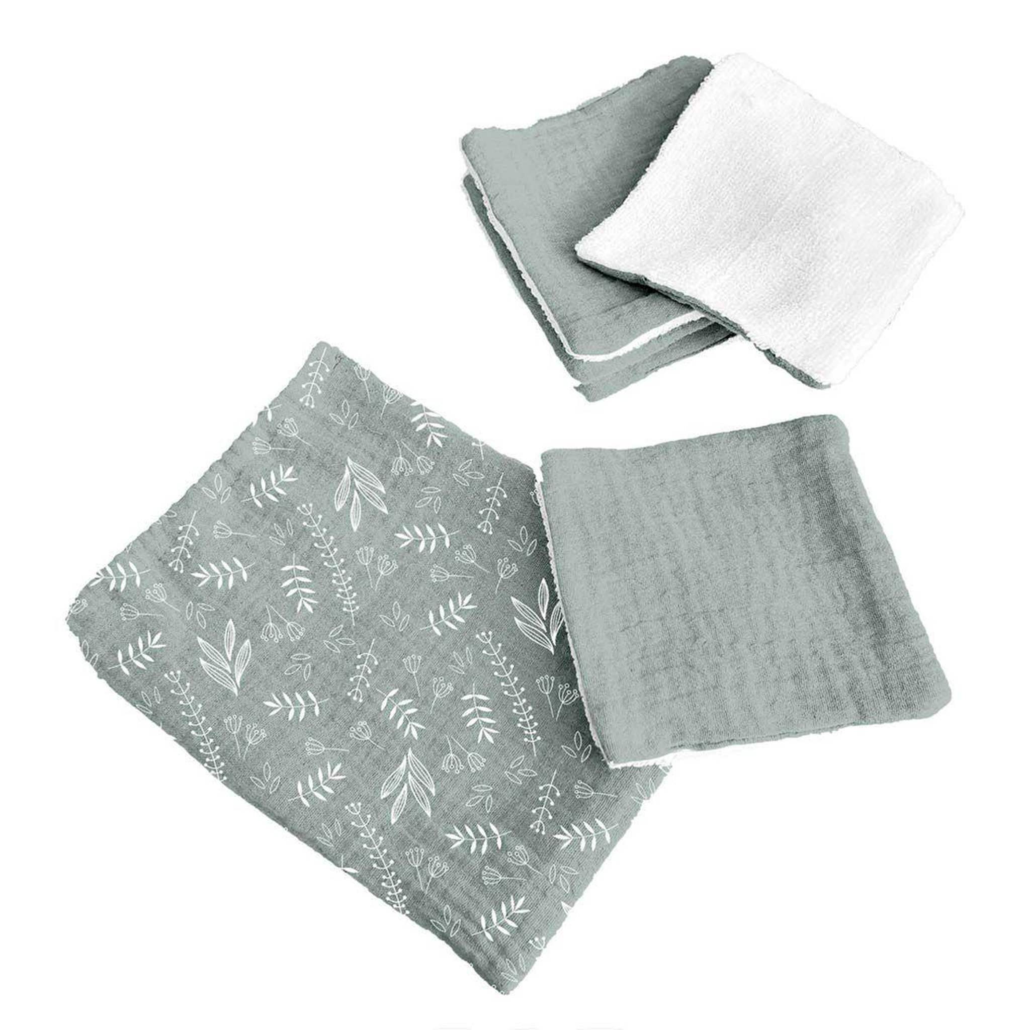 BEBE DOUCEUR Lot de 5 débarbouillettes bébé  pochon  11cm vert céladon