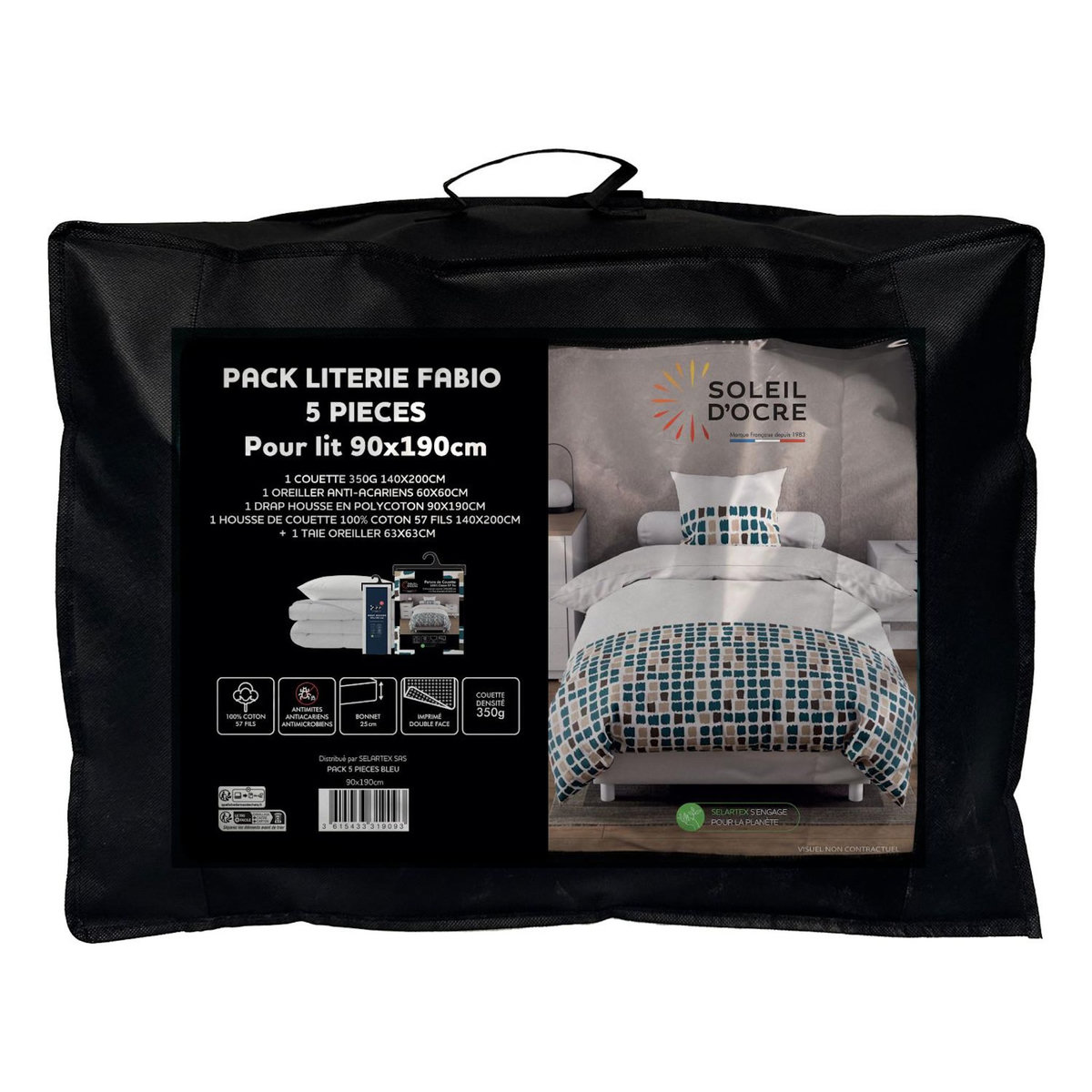 SOLEIL D'OCRE Ensemble couette et parure 5 Pièces FABIO pour lit en 90x190 cm, par Soleil d'ocre