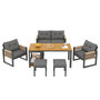 Voir la diapositive 5 : MERAX Salon de jardin 6 places avec canapé 2 places, 2 fauteuils, 2 poufs et table amovible,gris bois