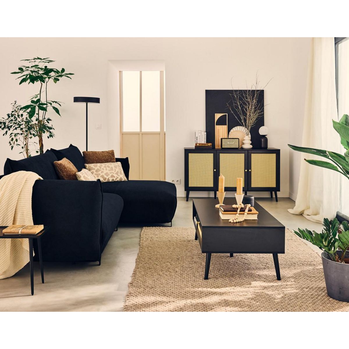 LISA DESIGN Gianni - canapé d'angle droit 4 places convertible avec coffre en tissu