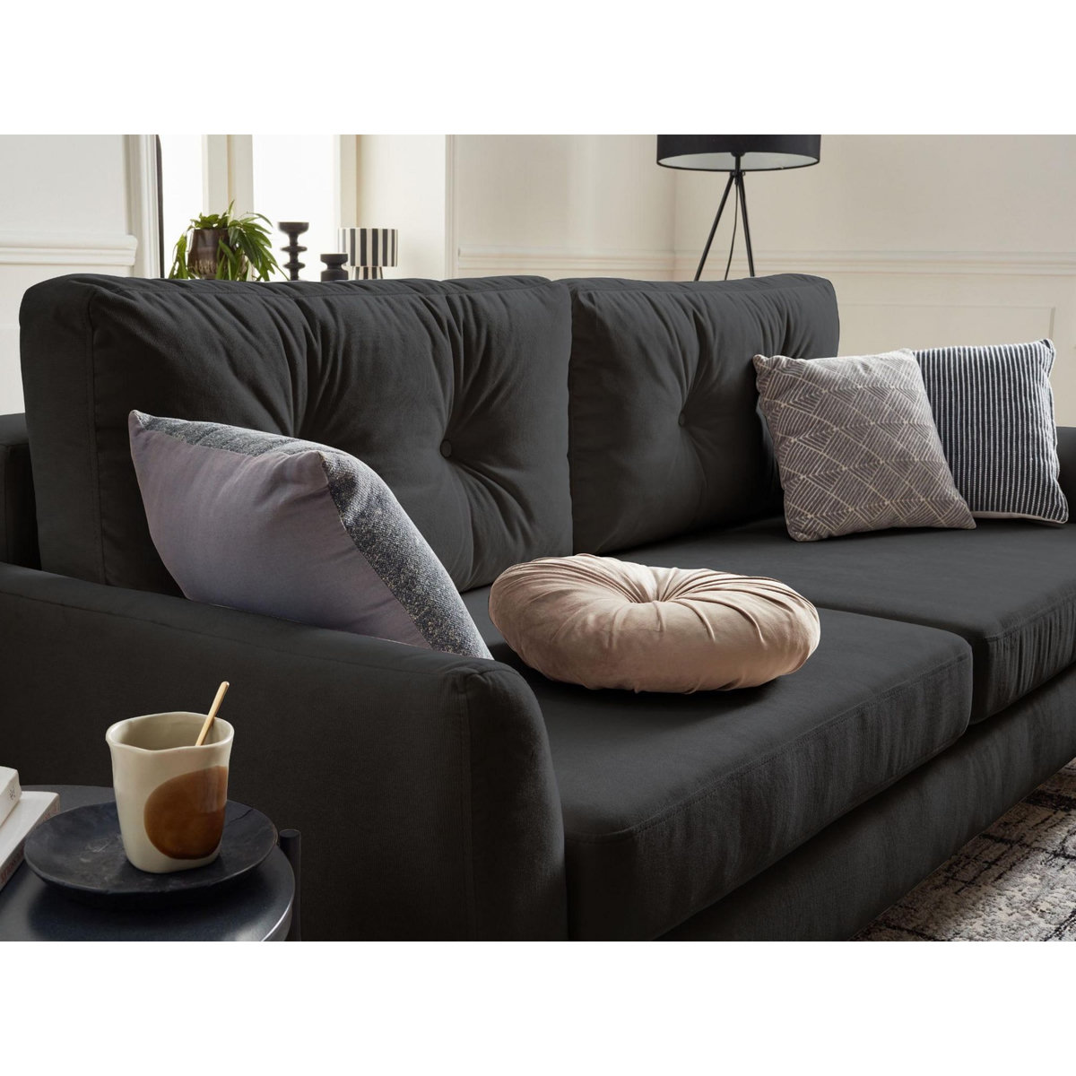 LISA DESIGN Nils - canapé droit 3 places convertible - avec coffre de rangement - velours