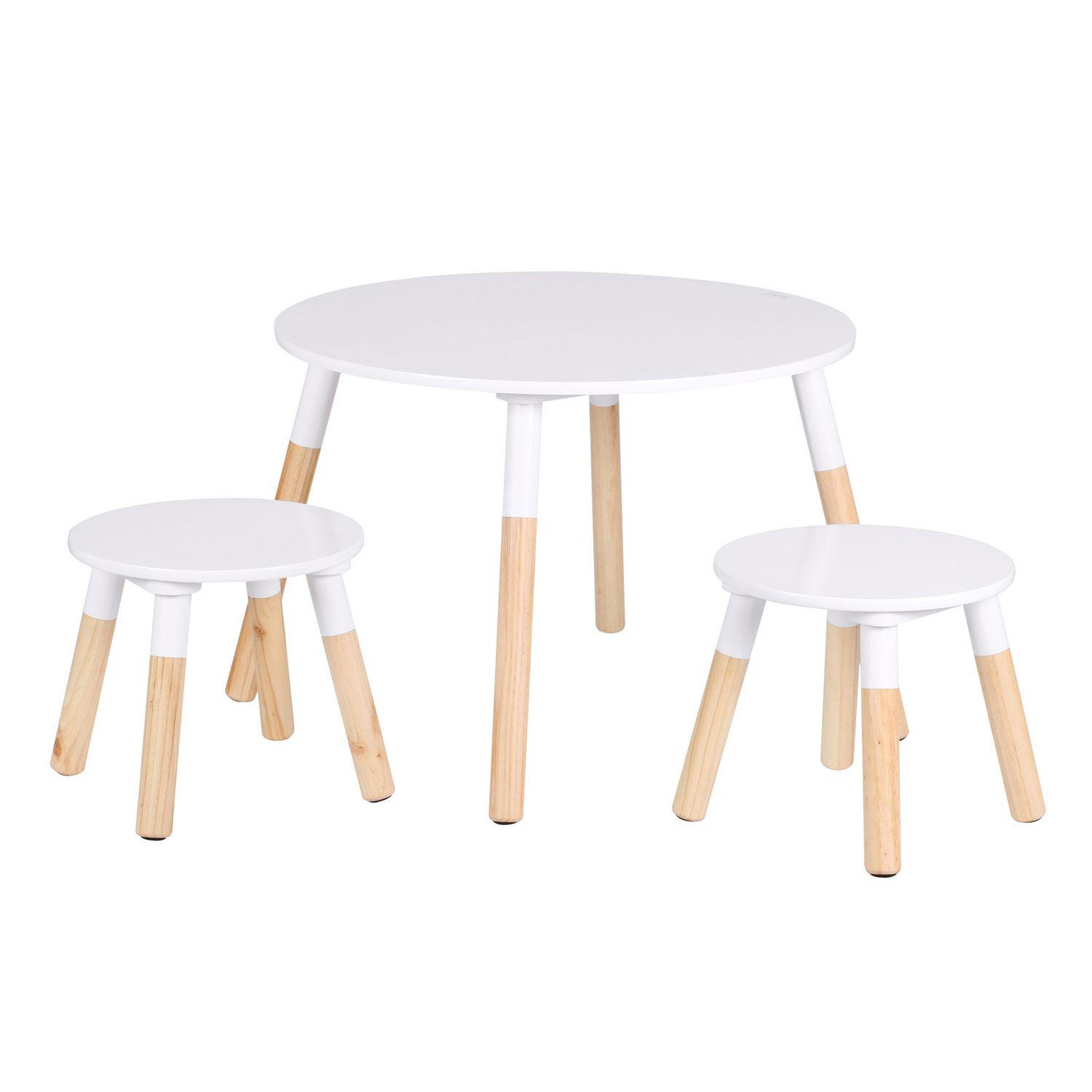 TOILINUX Table Dream et ses deux tabourets pour enfants - Blanc et Bois